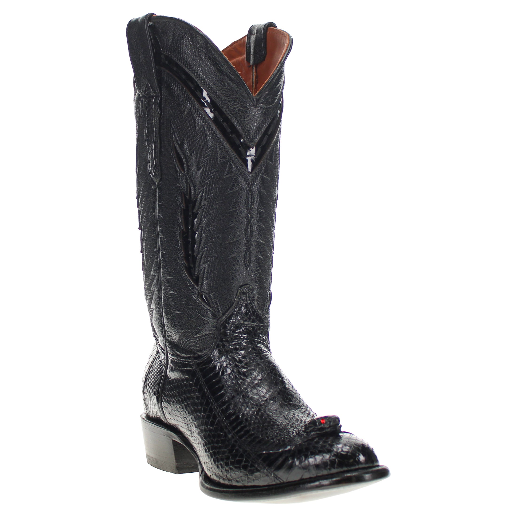 Men's Black Cobra Round Toe Cowboy Boots with Head by Vaccari