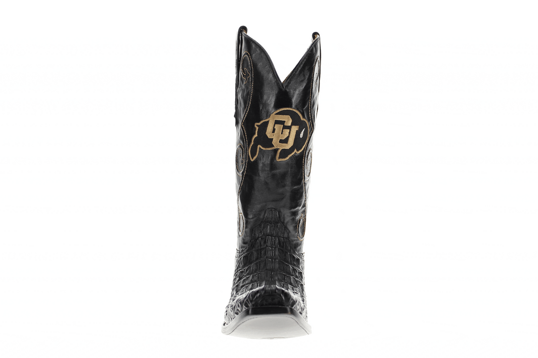 Men's University of Colorado Buffaloes Cowboy Boots | Black JW Toe Hornback American Alligator Boots | Officially Licensed | David