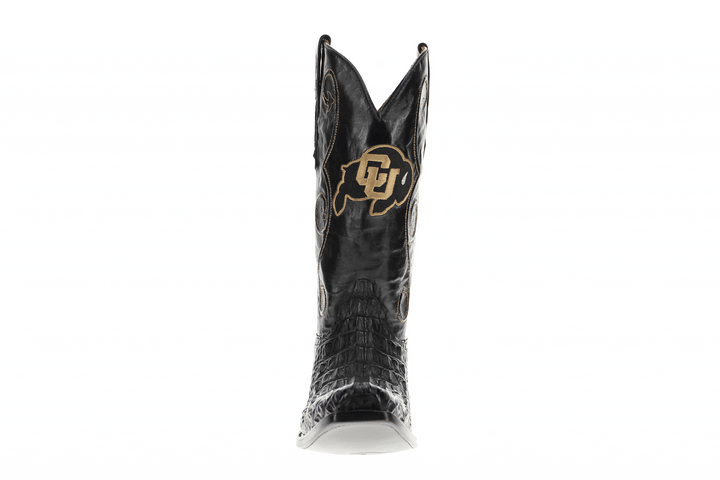 Men's University of Colorado Buffaloes Cowboy Boots | Black JW Toe Hornback American Alligator Boots | Officially Licensed | David