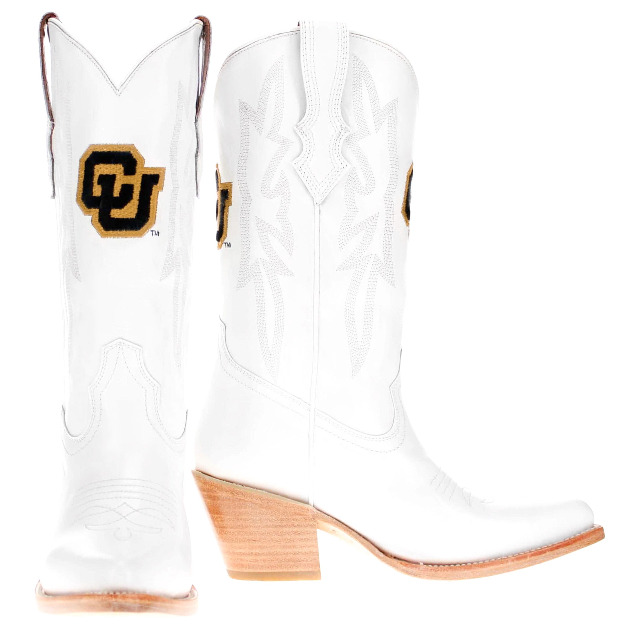 Women's University of Colorado All White Pointed Toe Cowgirl Boots Leighton Vaccari University