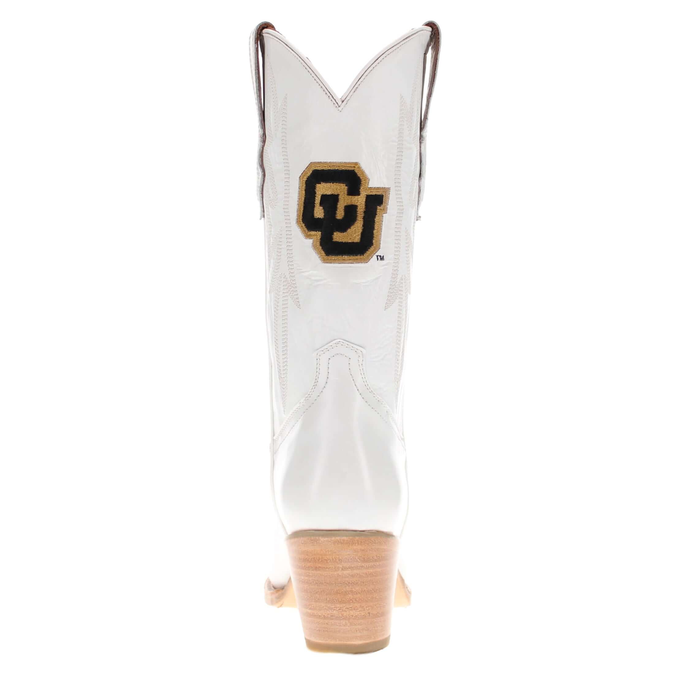 Women's University of Colorado All White Pointed Toe Cowgirl Boots Leighton Vaccari University