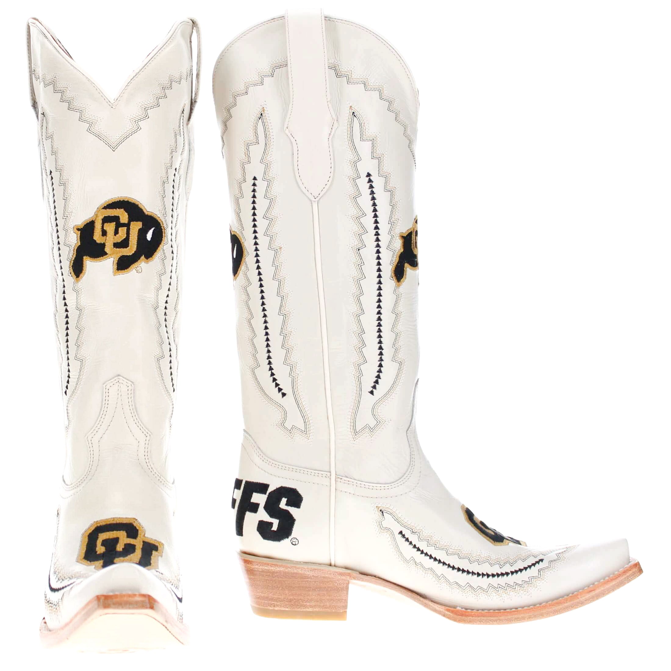 Women's University of Colorado Bone Leather Snip Toe Cowgirl Boots by Vaccari