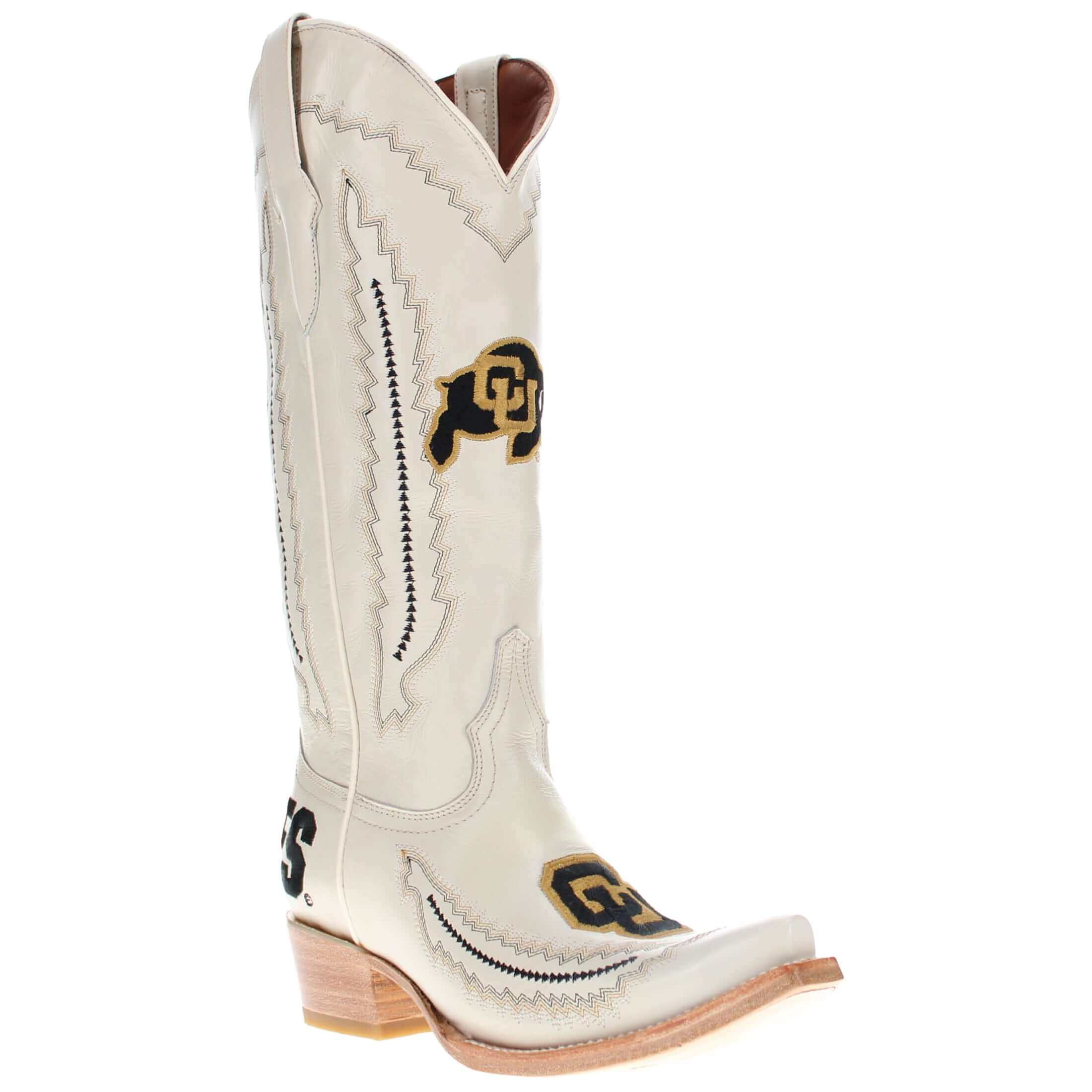 Women's University of Colorado Bone Leather Snip Toe Cowgirl Boots by Vaccari