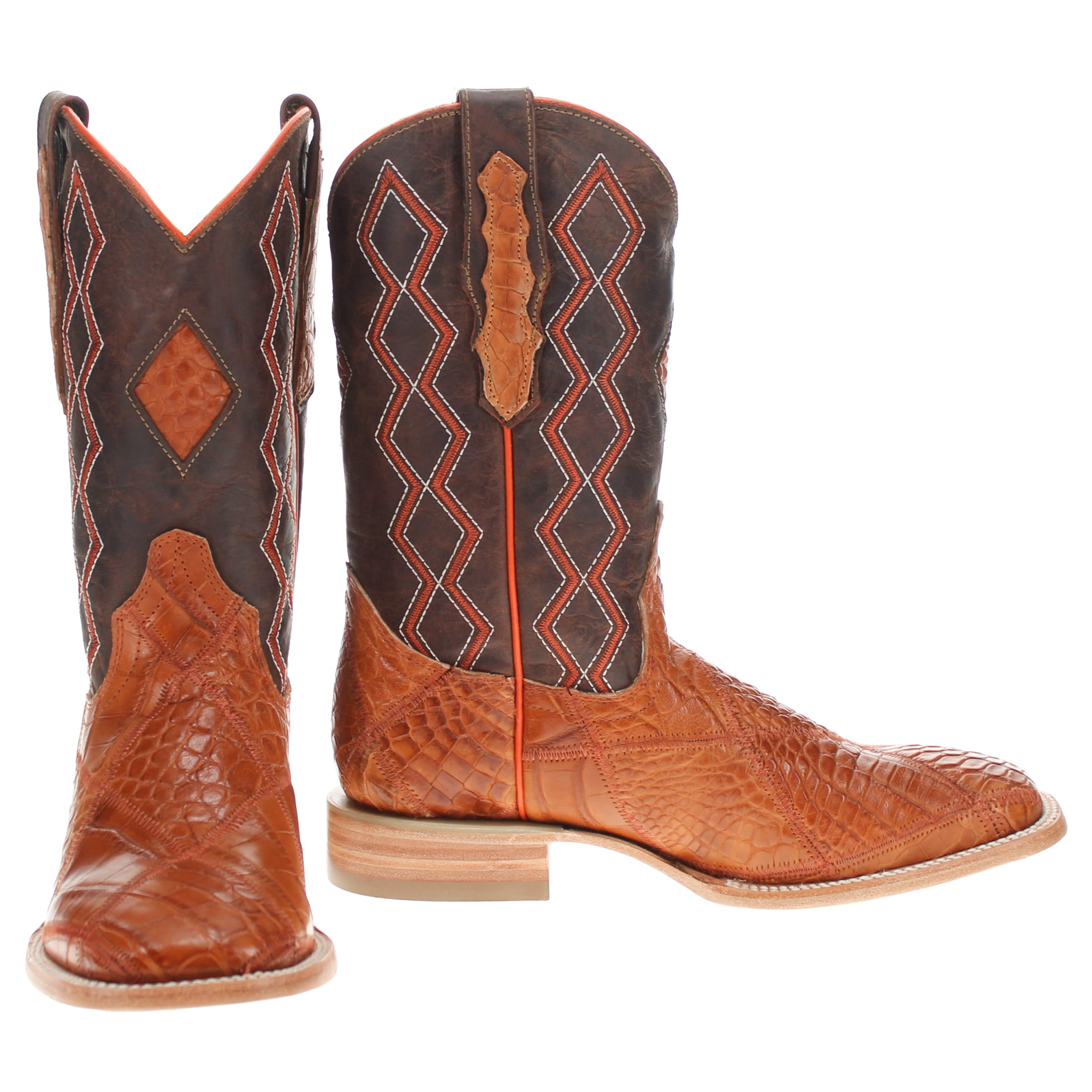 Men's Cognac Patchwork Alligator Belly Square Toe Cowboy Boots Bryan by Vaccari