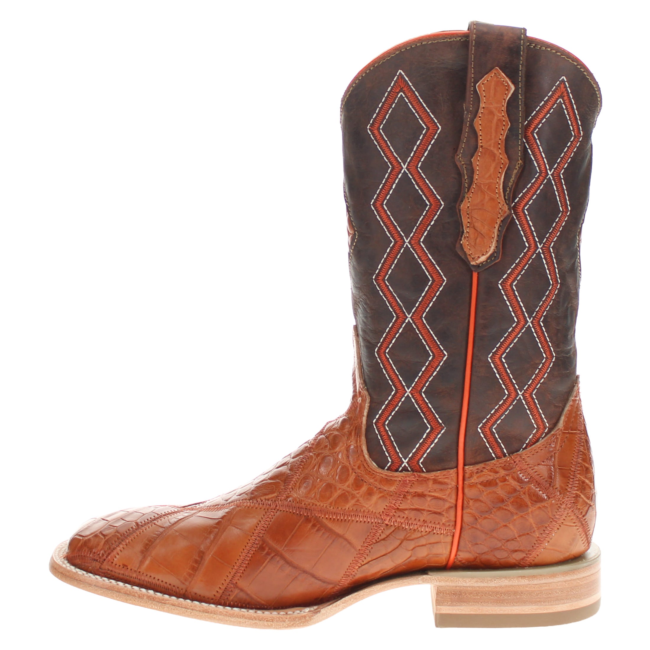 Men's Cognac Patchwork Alligator Belly Square Toe Cowboy Boots Bryan by Vaccari