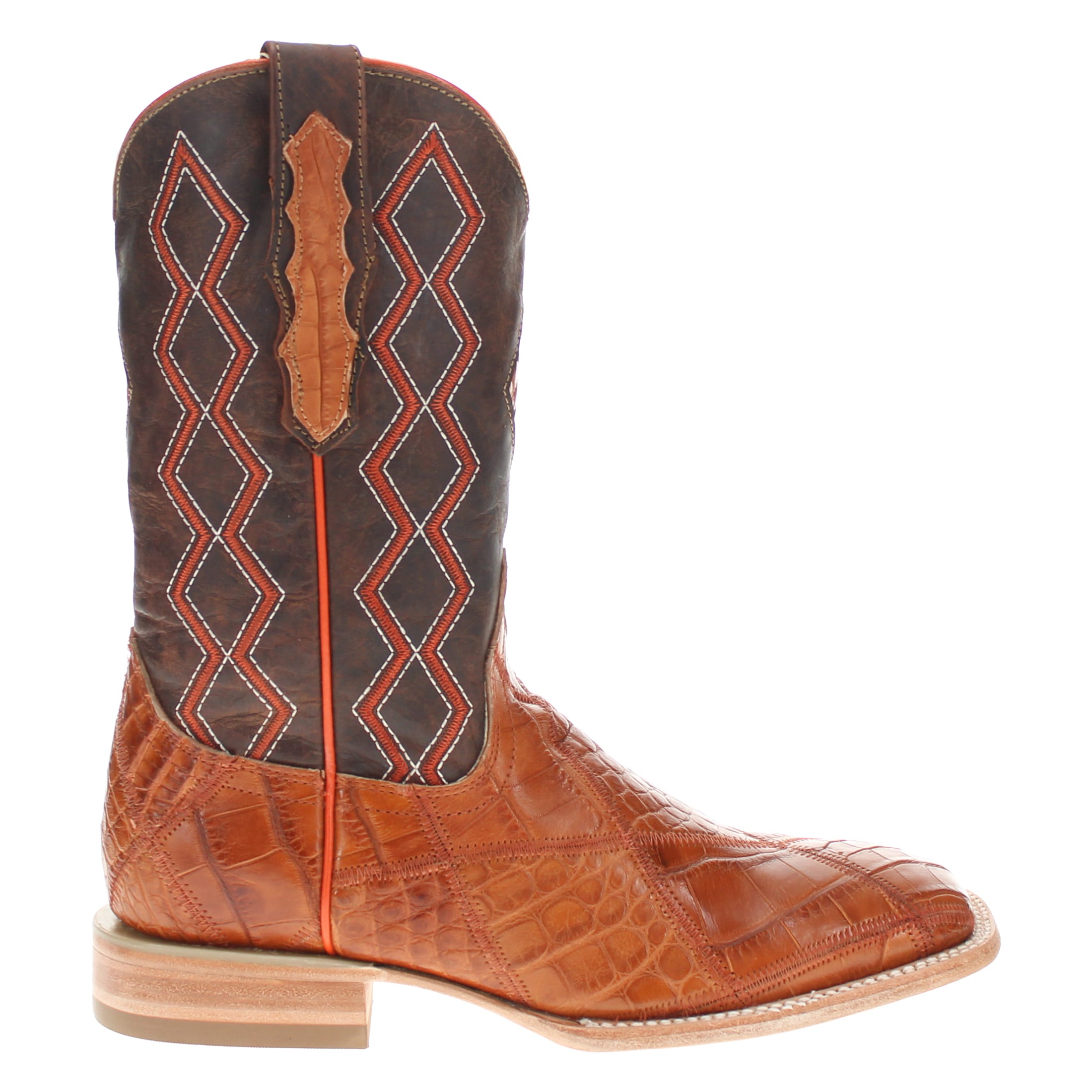 Men's Cognac Patchwork Alligator Belly Square Toe Cowboy Boots Bryan by Vaccari