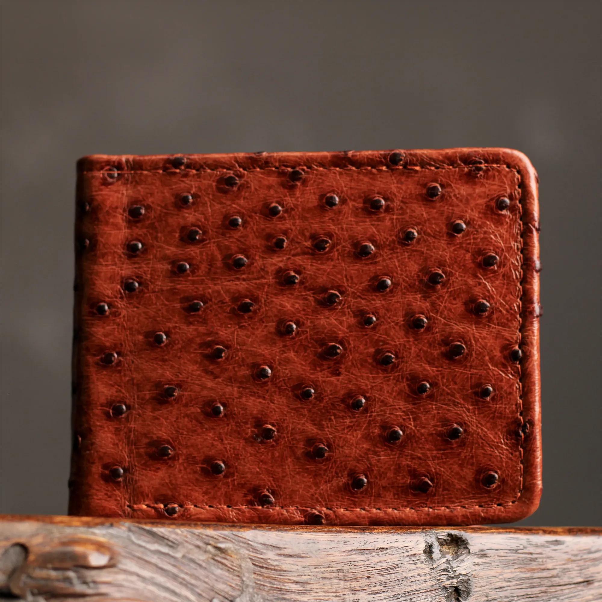 Cognac Ostrich Leather Wallet