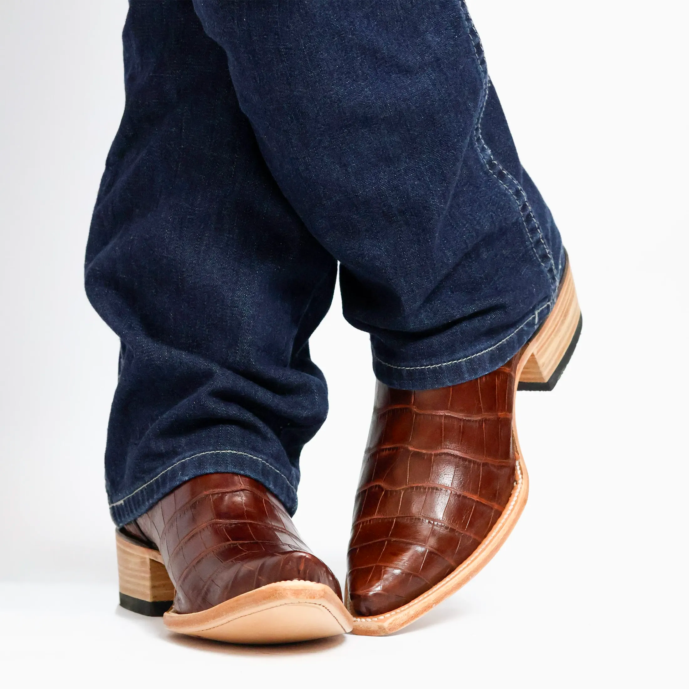 Men's Rustic Cogac American Alligator Belly Retro Toe Cowboy Boots by Vaccari