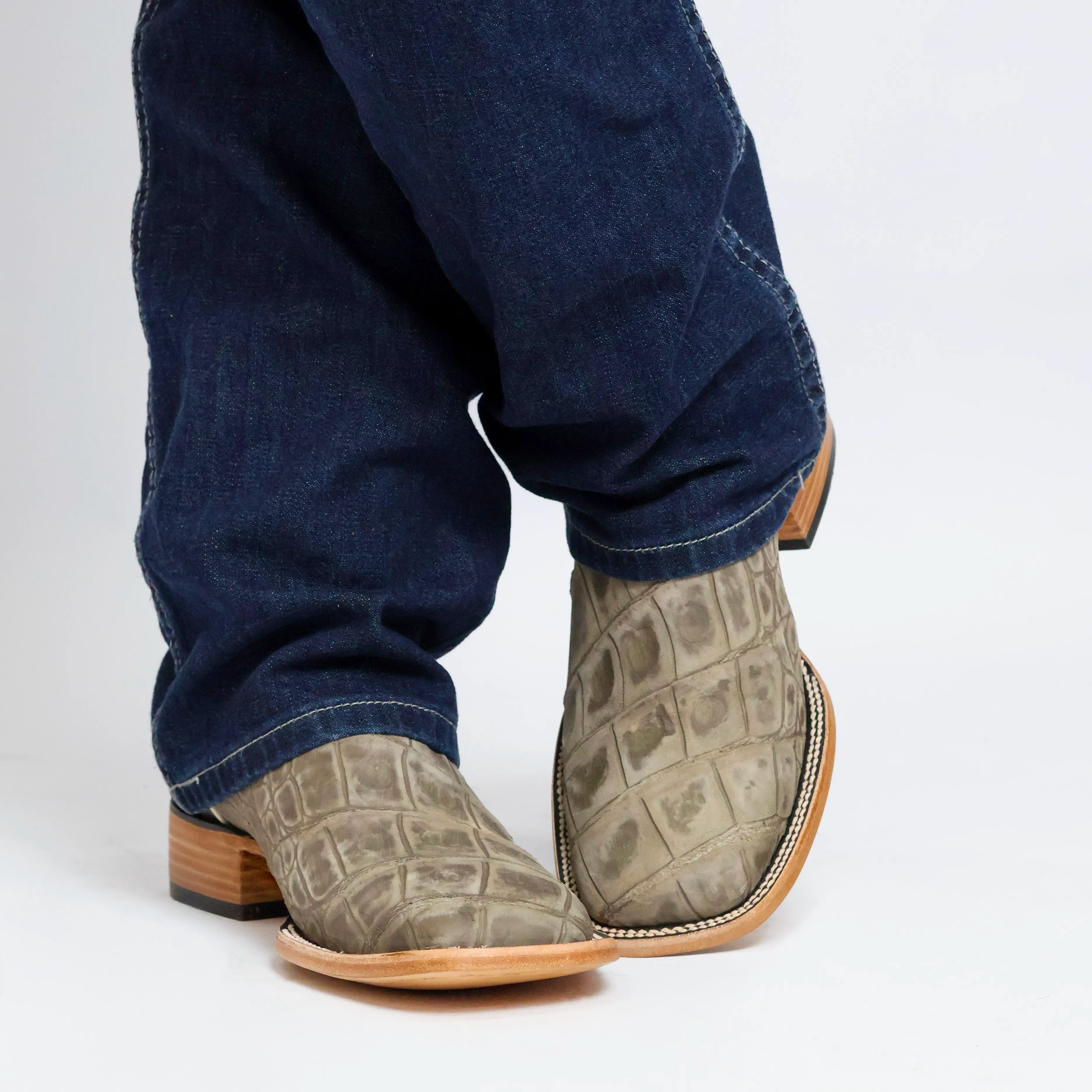Men's Grey Wild Caught American Alligator Belly BS Toe Cowboy Boots by Vaccari