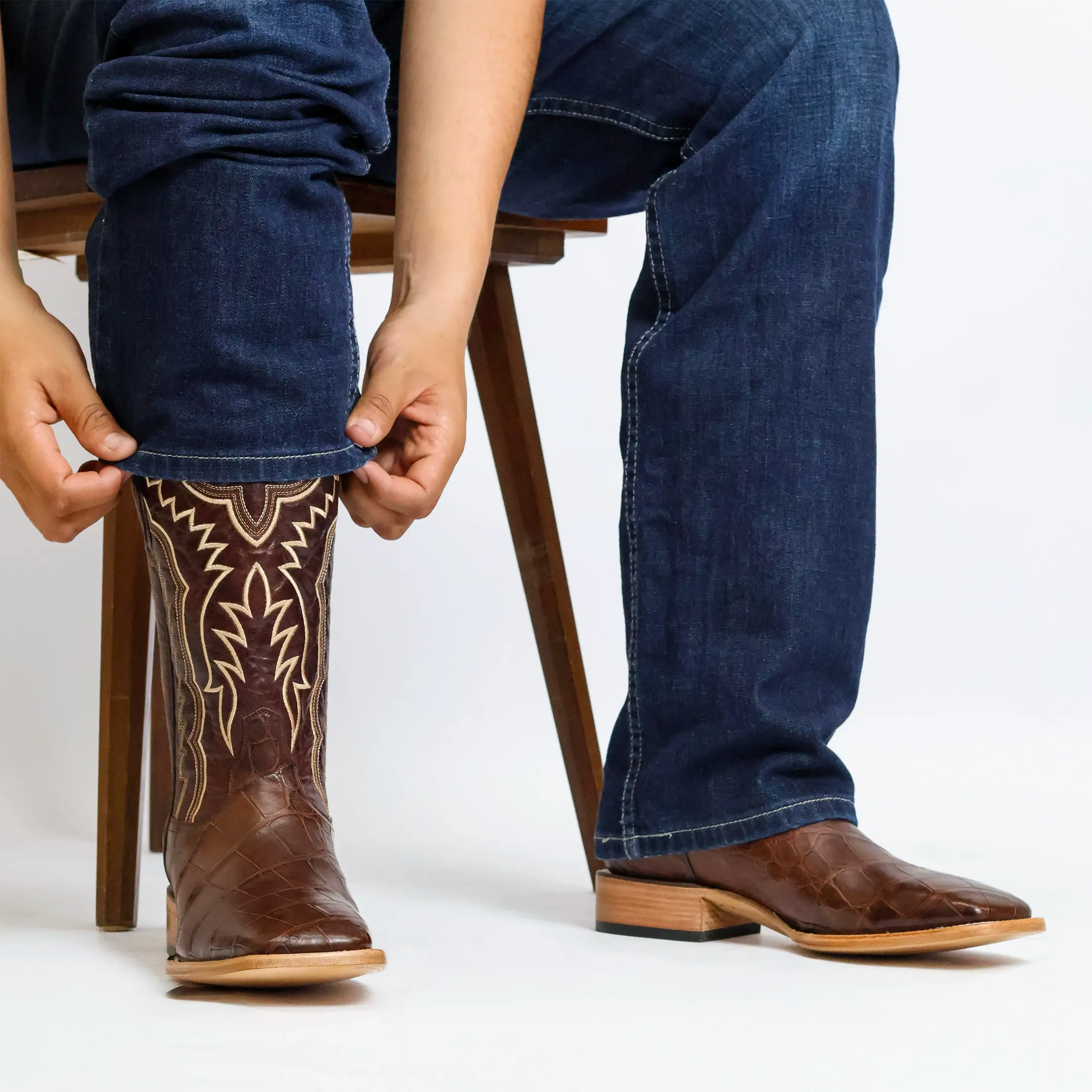 Men's Mocha Wild Caught American Alligator Belly BS Toe Cowboy Boots by Vaccari