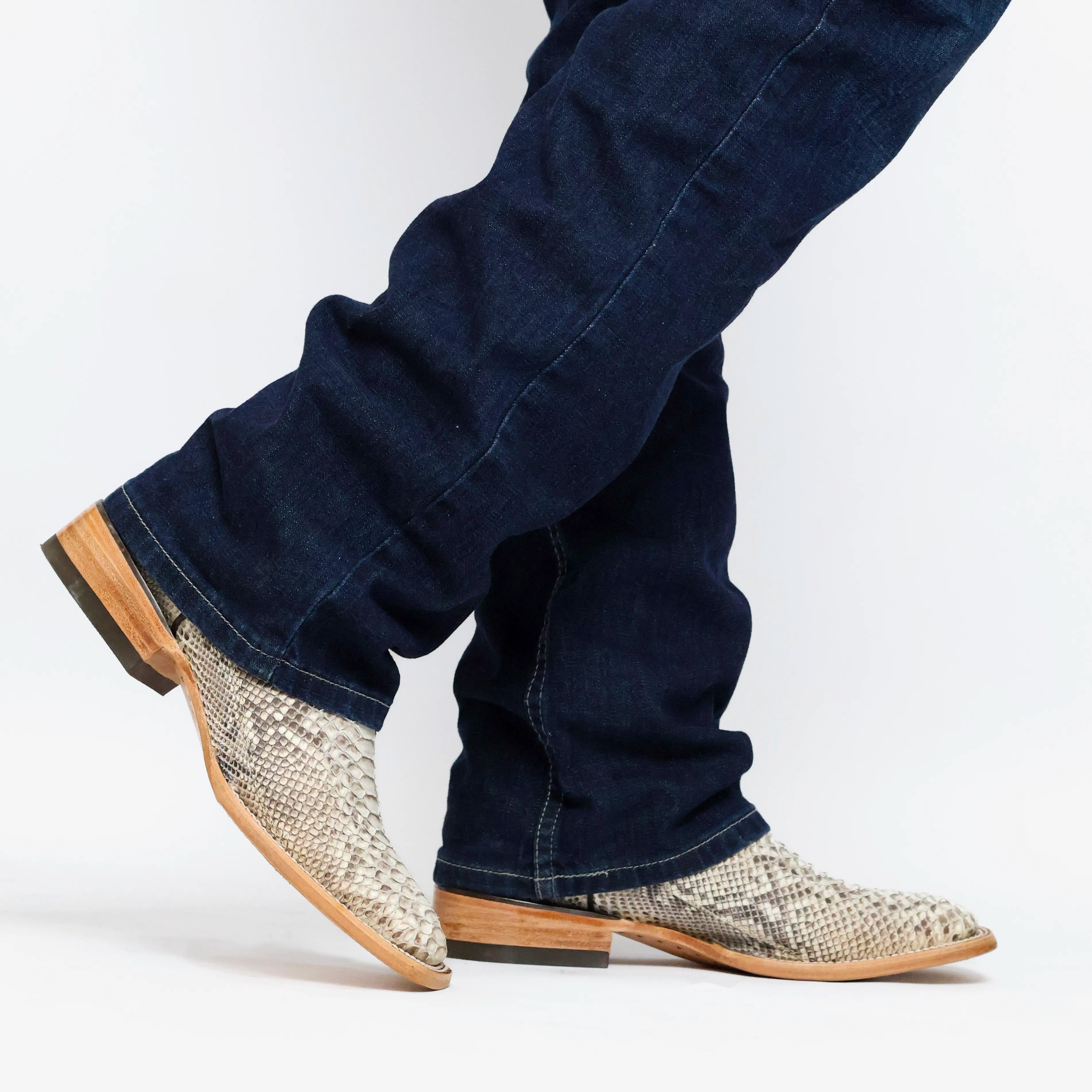Men's Natural Python BS Toe Cowboy Boots by Vaccari