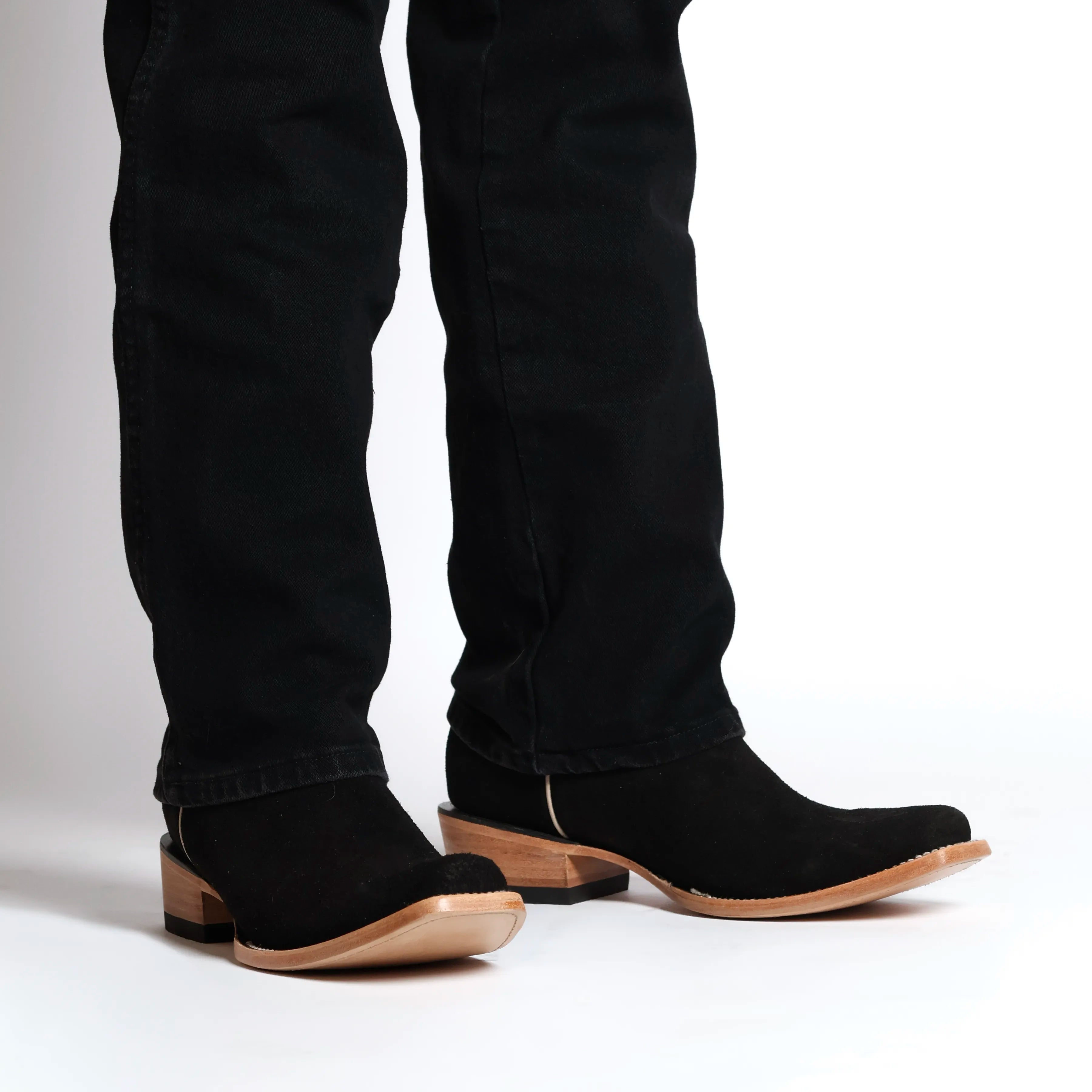 Men's Black Suede Vamp JW Toe Toe Cowboy Boots by Vaccari