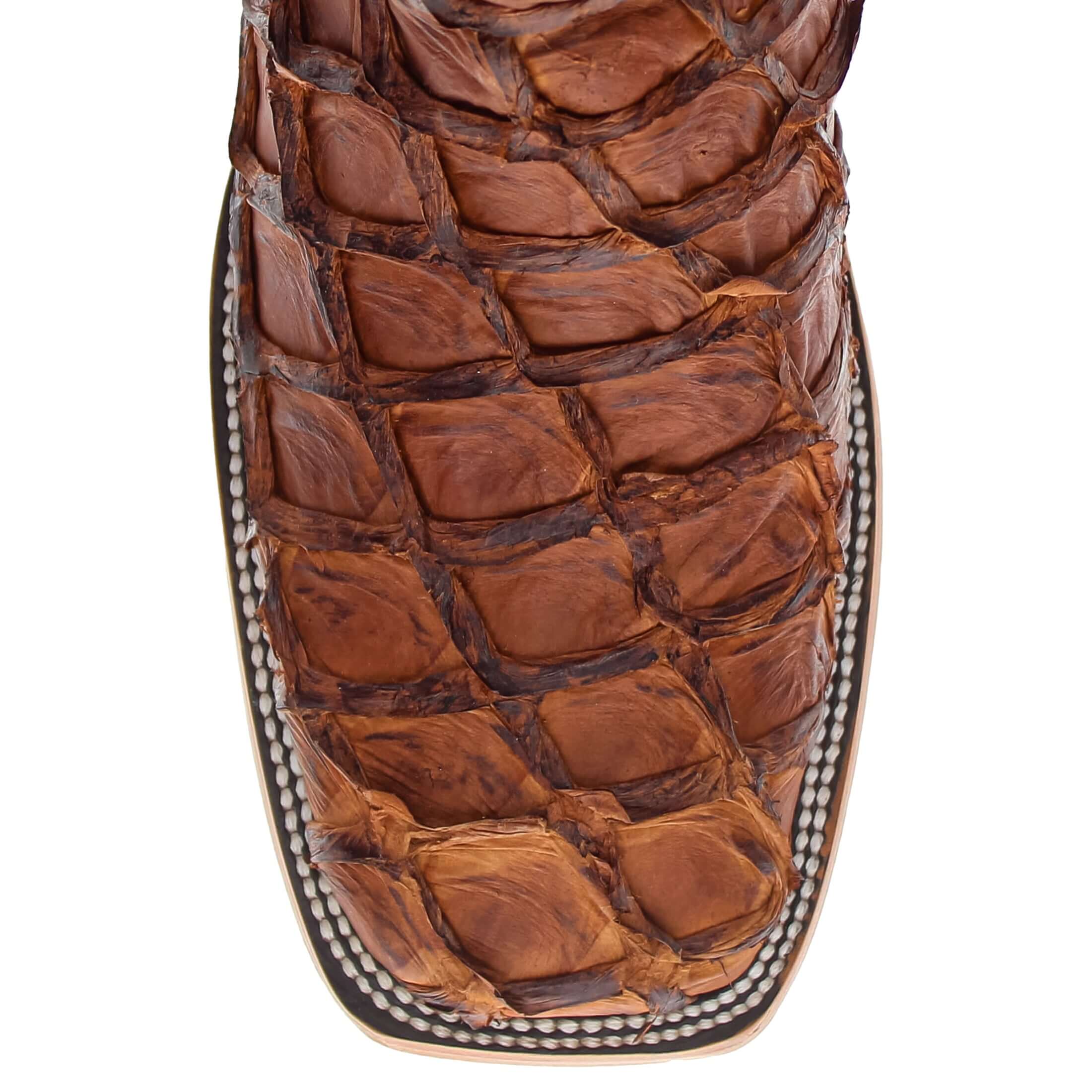 Mens Pecan Pirarucu Fish Leather Square Toe Cowboy Boots by Vaccari