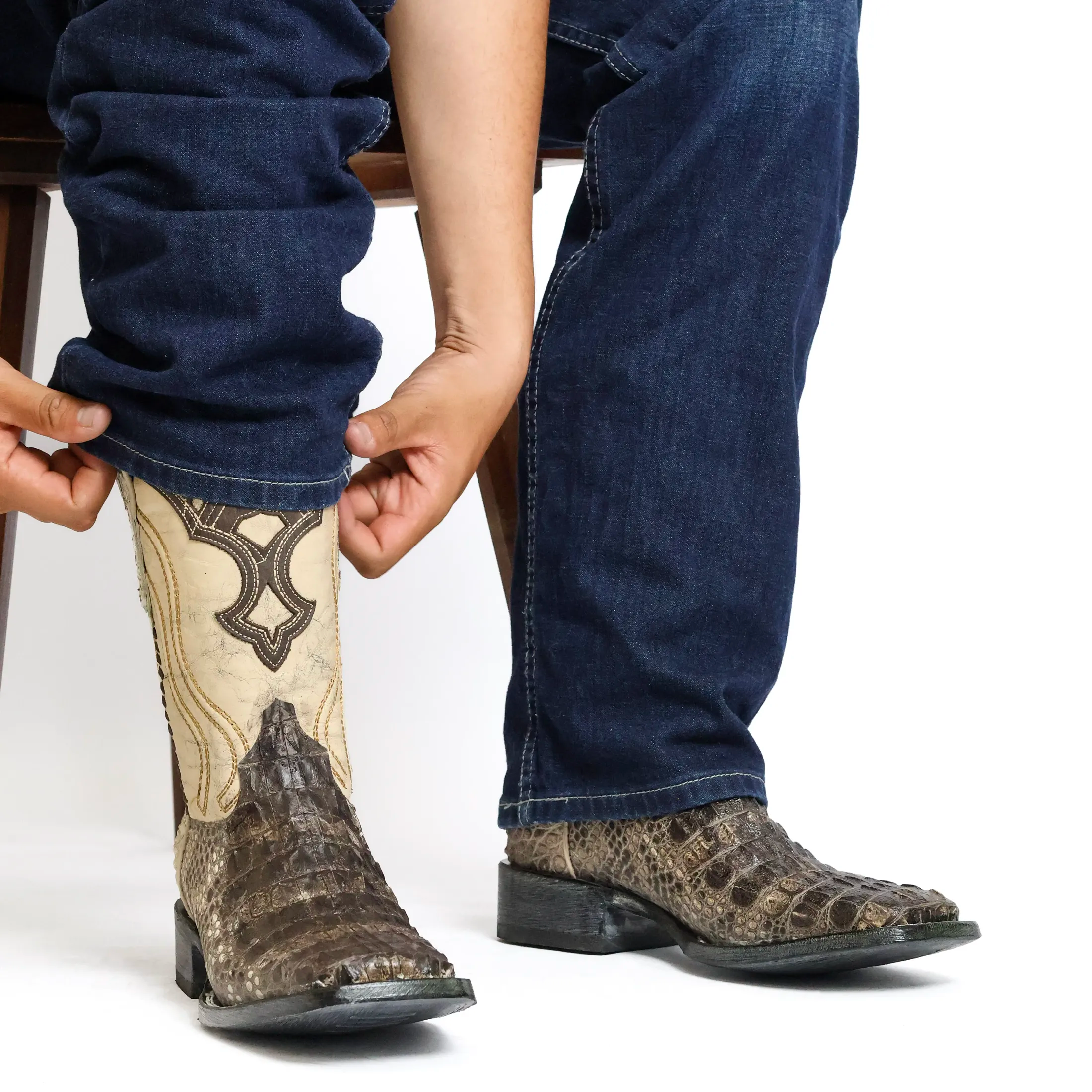 Mens Natural American Alligator Hornback Square Toe Cowboy Boots by Vaccari