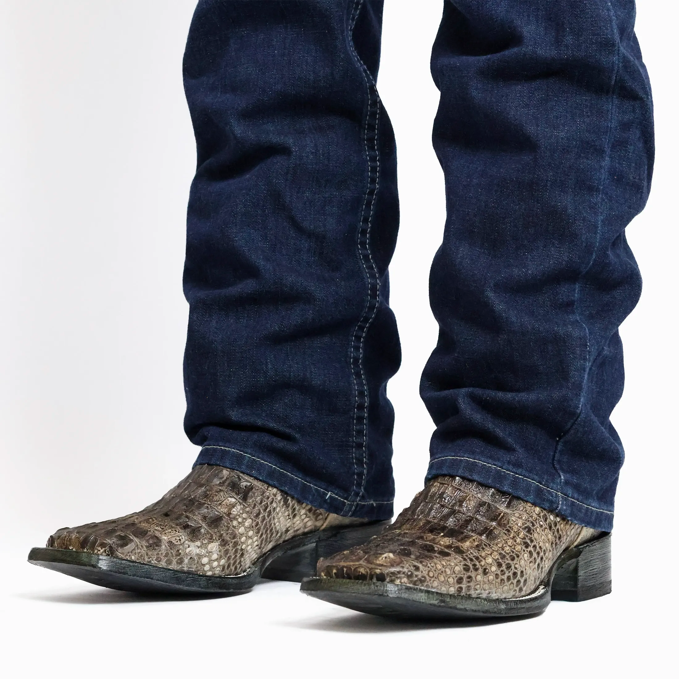 Mens Natural American Alligator Hornback Square Toe Cowboy Boots by Vaccari