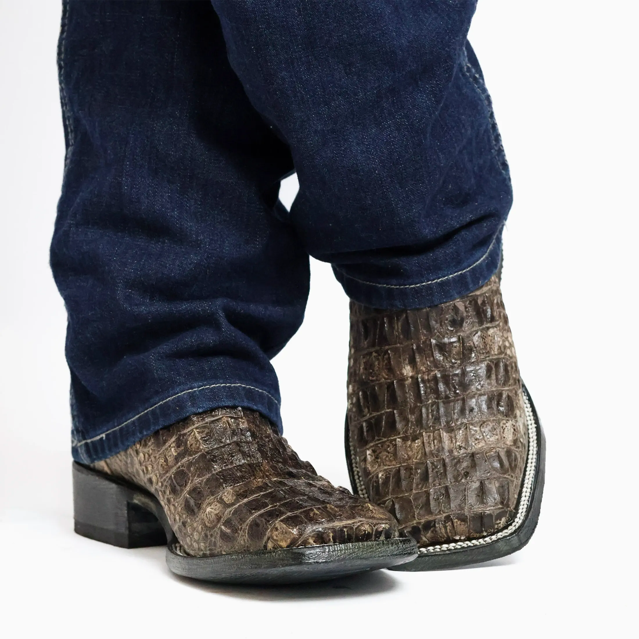 Mens Natural American Alligator Hornback Square Toe Cowboy Boots by Vaccari