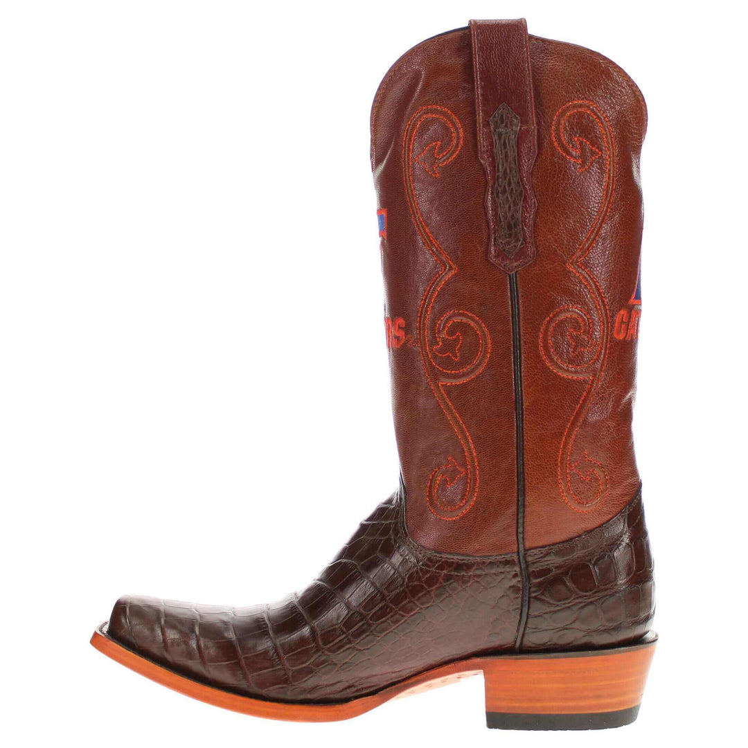 Men's University of Florida Gators Brown JW Toe American Alligator Belly Cowboy Boots James by Vaccari