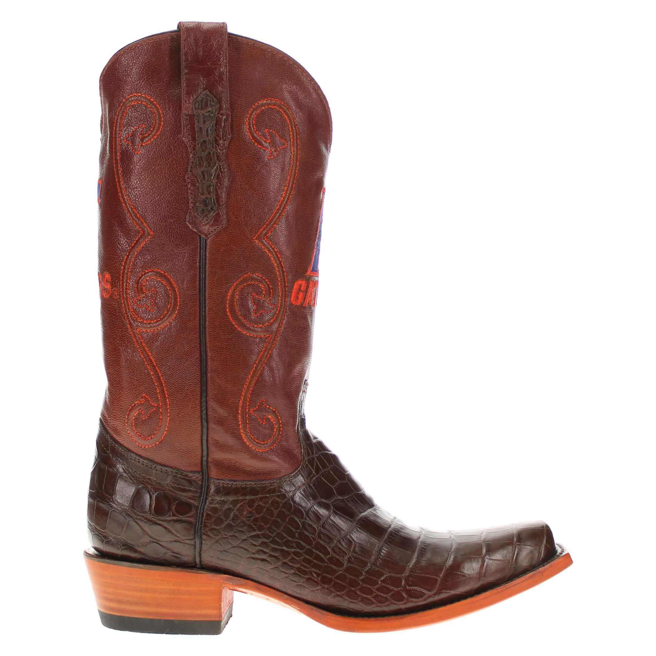Men's University of Florida Gators Brown JW Toe American Alligator Belly Cowboy Boots James by Vaccari
