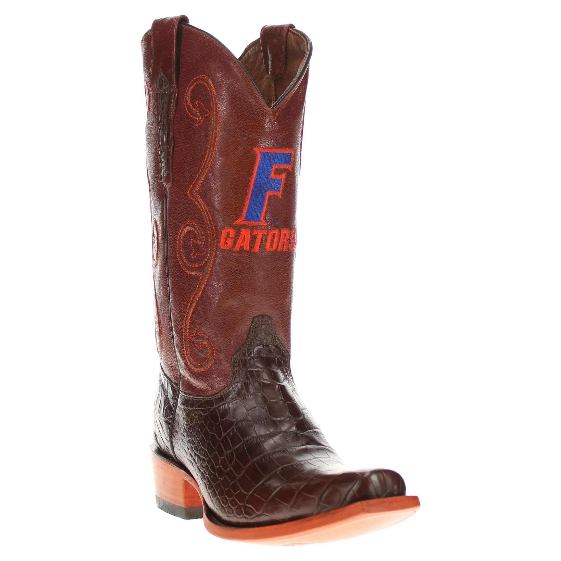 Men's University of Florida Gators Brown JW Toe American Alligator Belly Cowboy Boots James by Vaccari