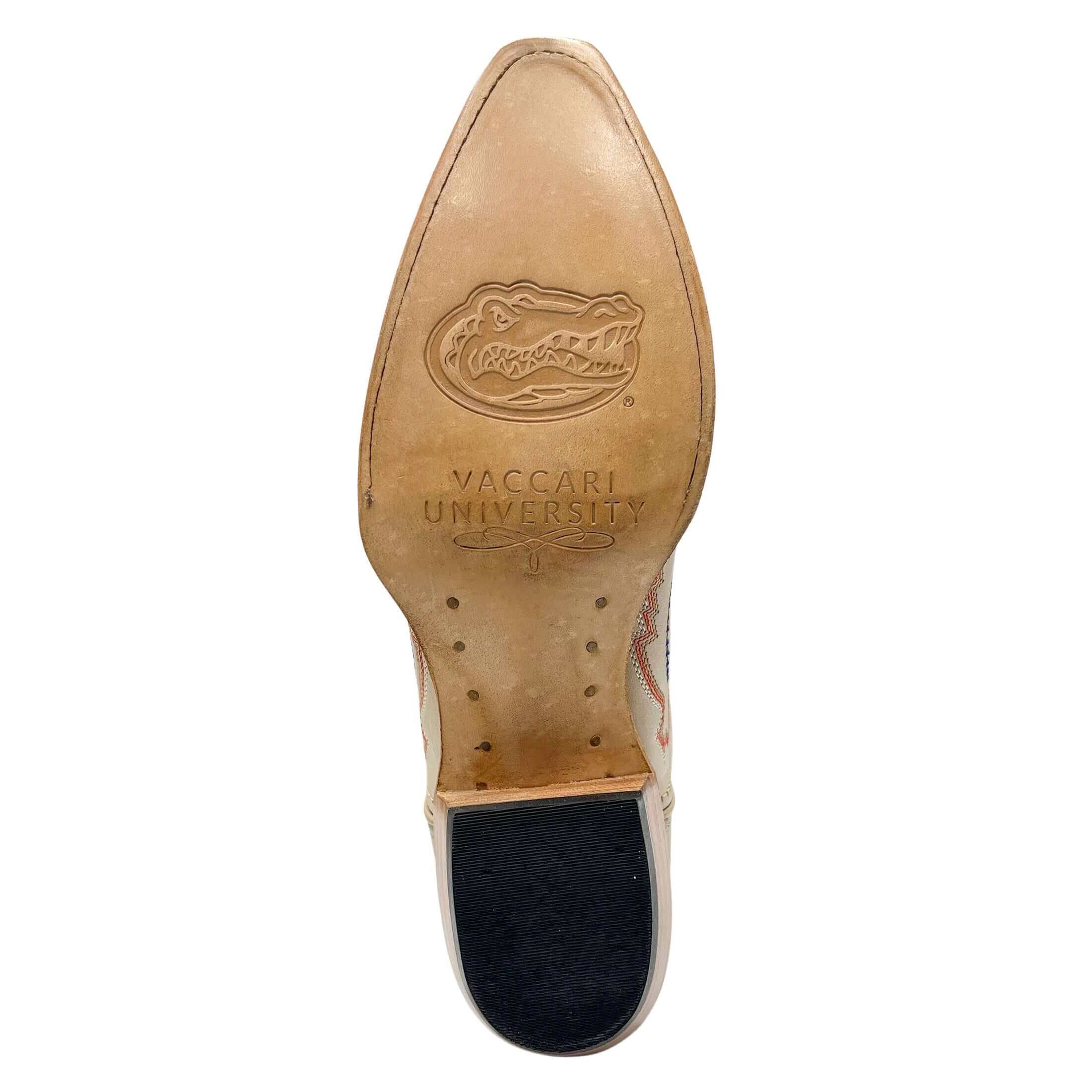 Women's University of Florida Gators Bone Leather Cowgirl Snip Toe Boots by Vaccari