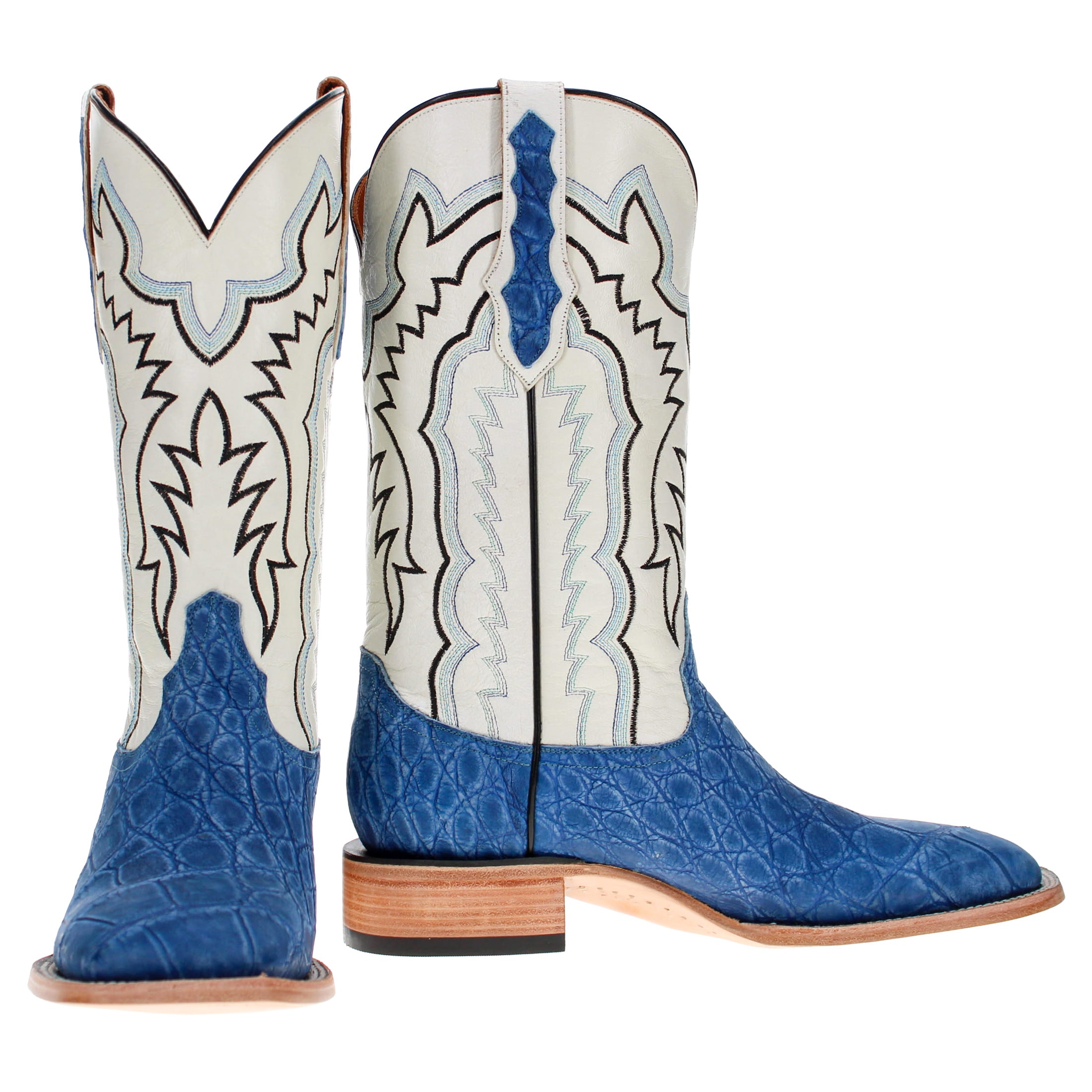 Men's Blue Wild Caught American Alligator Belly BS Toe Cowboy Boots by Vaccari