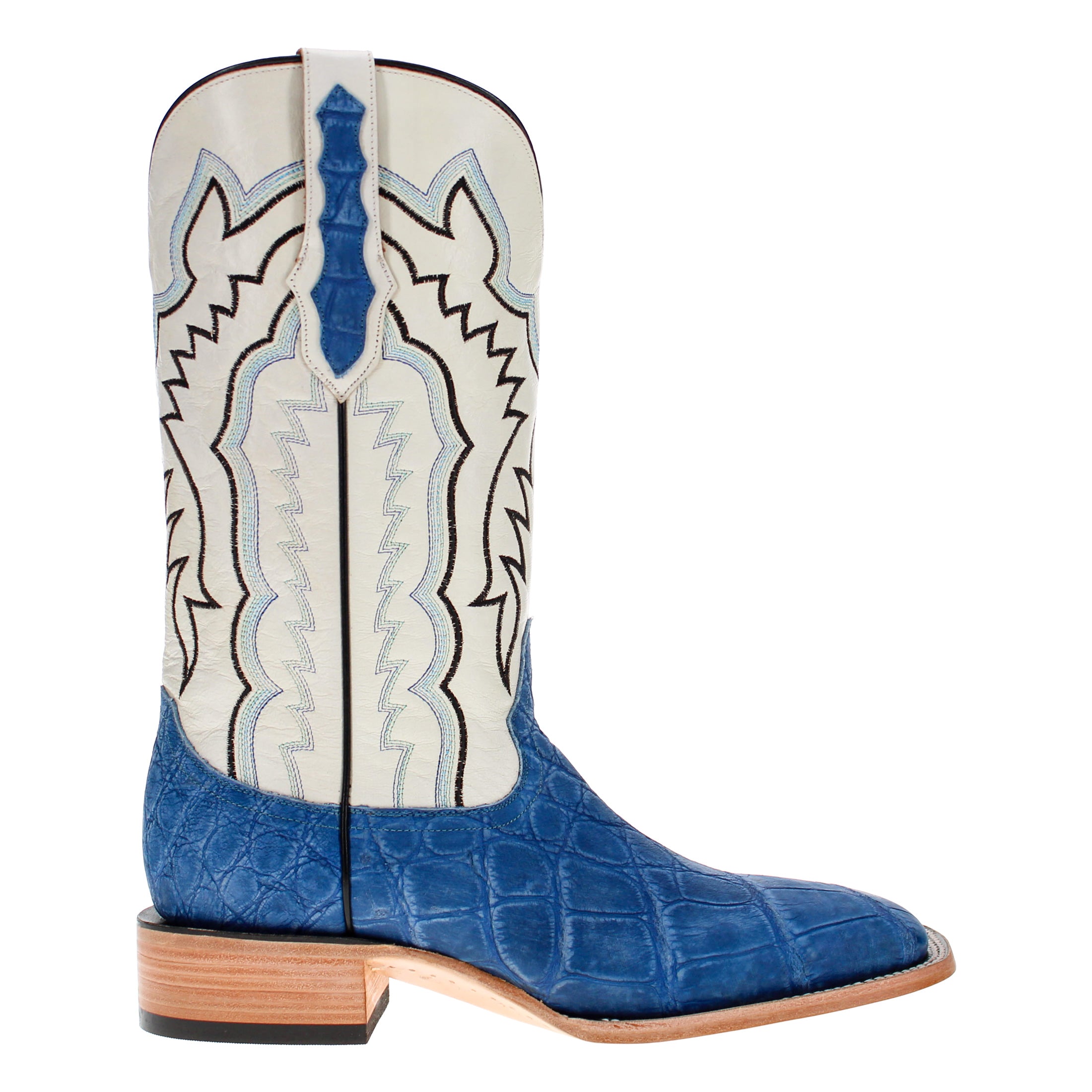 Men's Blue Wild Caught American Alligator Belly BS Toe Cowboy Boots by Vaccari