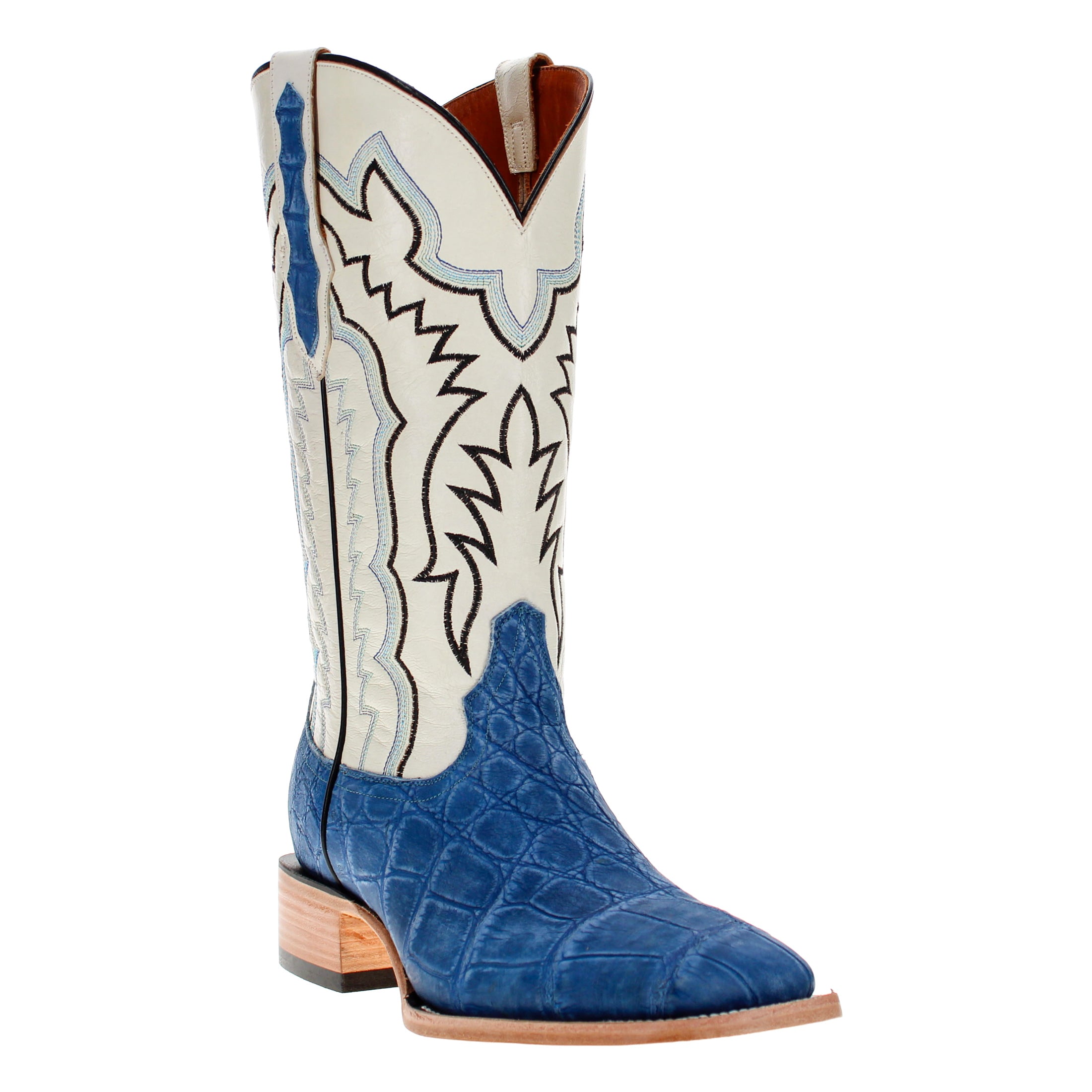 Men's Blue Wild Caught American Alligator Belly BS Toe Cowboy Boots by Vaccari