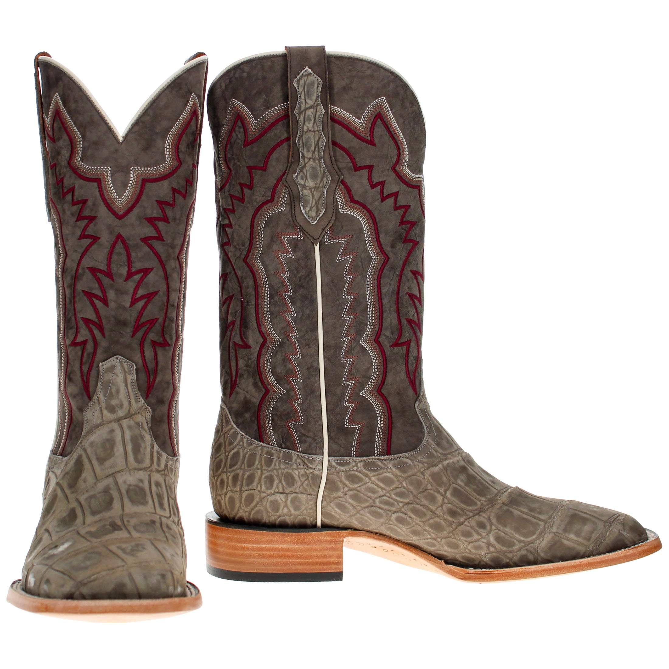 Men's Grey Wild Caught American Alligator Belly BS Toe Cowboy Boots by Vaccari