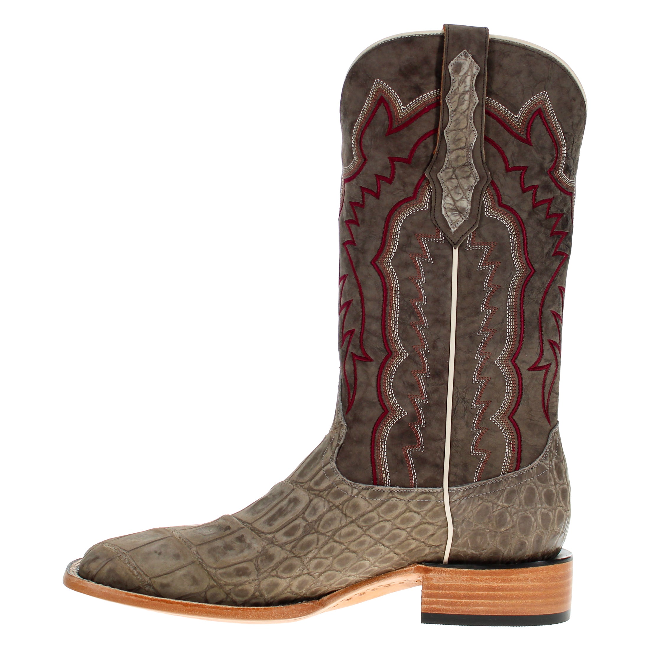 Men's Grey Wild Caught American Alligator Belly BS Toe Cowboy Boots by Vaccari