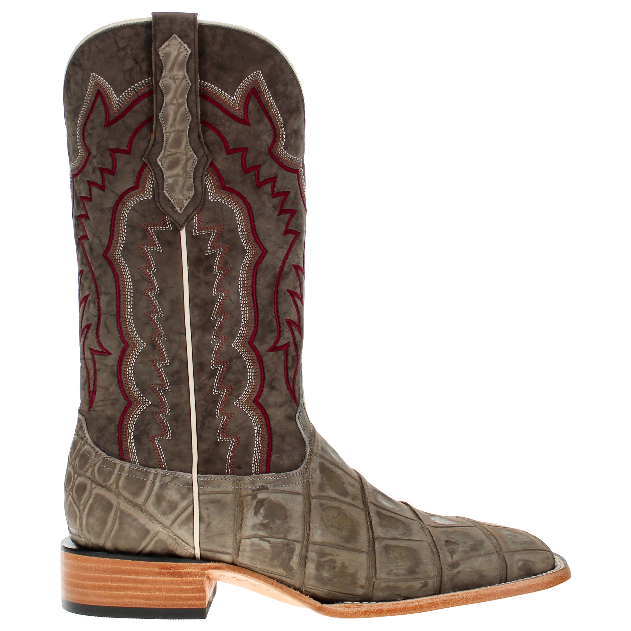 Men's Grey Wild Caught American Alligator Belly BS Toe Cowboy Boots by Vaccari