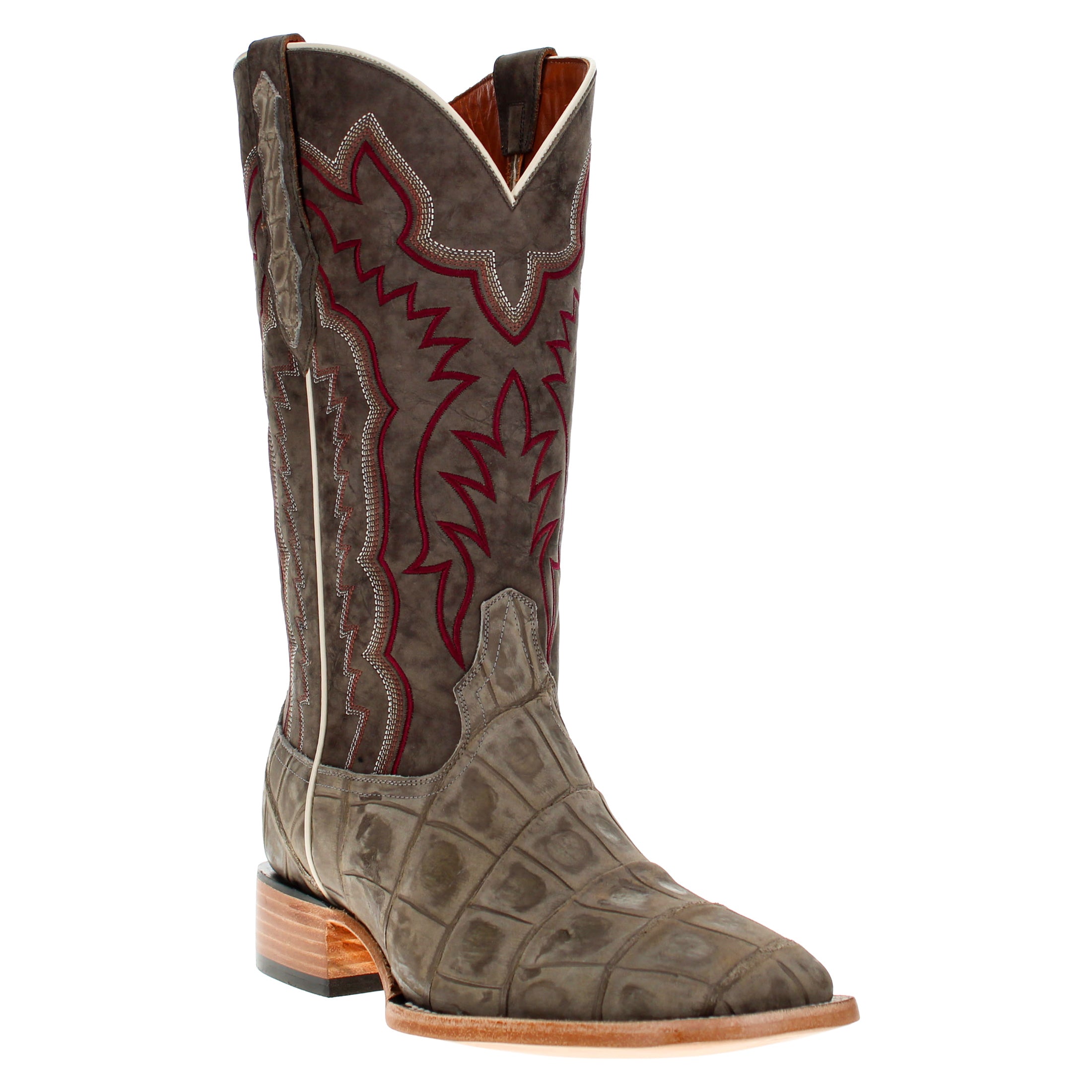 Men's Grey Wild Caught American Alligator Belly BS Toe Cowboy Boots by Vaccari