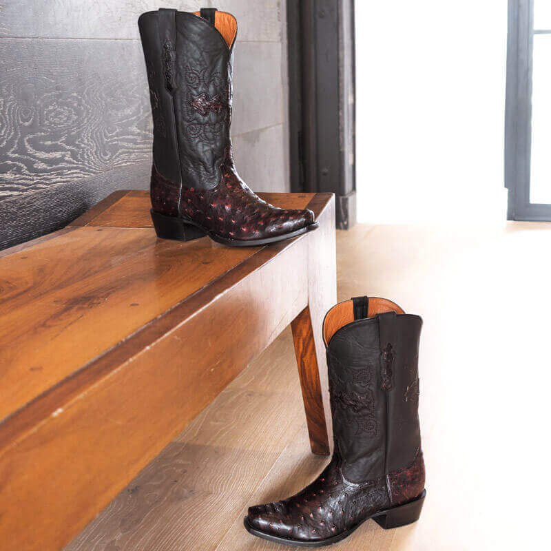 Men's Black Cherry Ostrich Cowboy Boots Henry by Vaccari Core