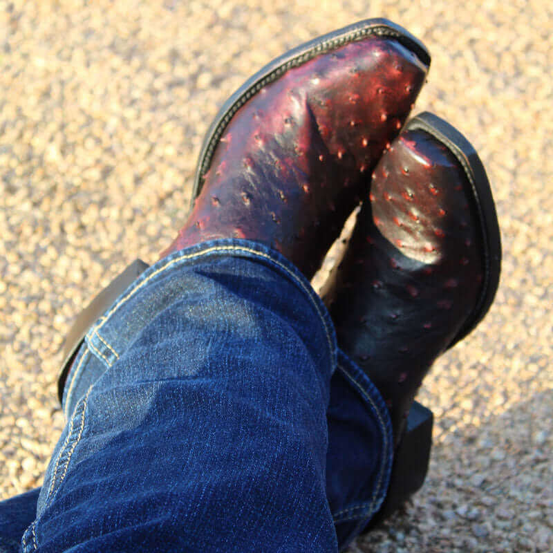 Men's Black Cherry Ostrich Cowboy Boots Henry by Vaccari Core