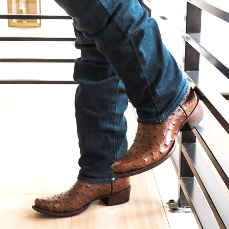 Men's Mocha Ostrich Cowboy Boots Henry by Vaccari Core