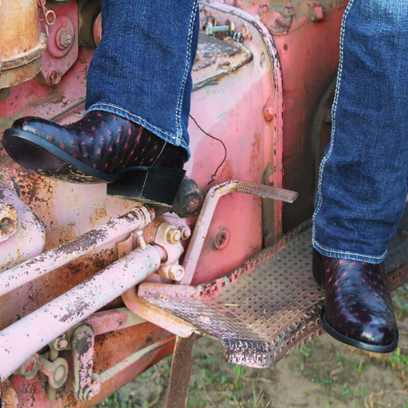 Men's Black Cherry Ostrich Cowboy Boots Henry by Vaccari Core