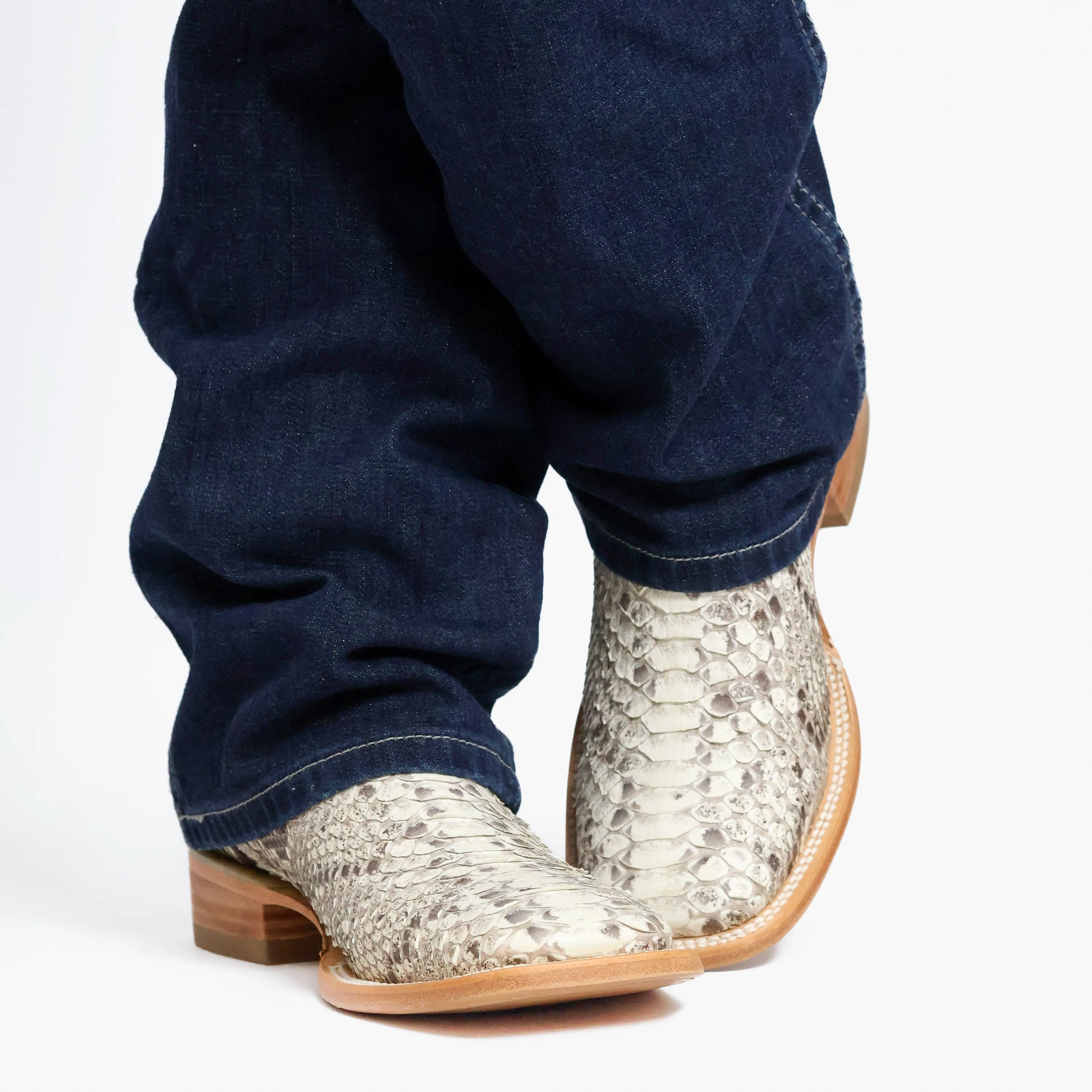 Men's Natural Python Belly BS Toe Cowboy Boots by Vaccari