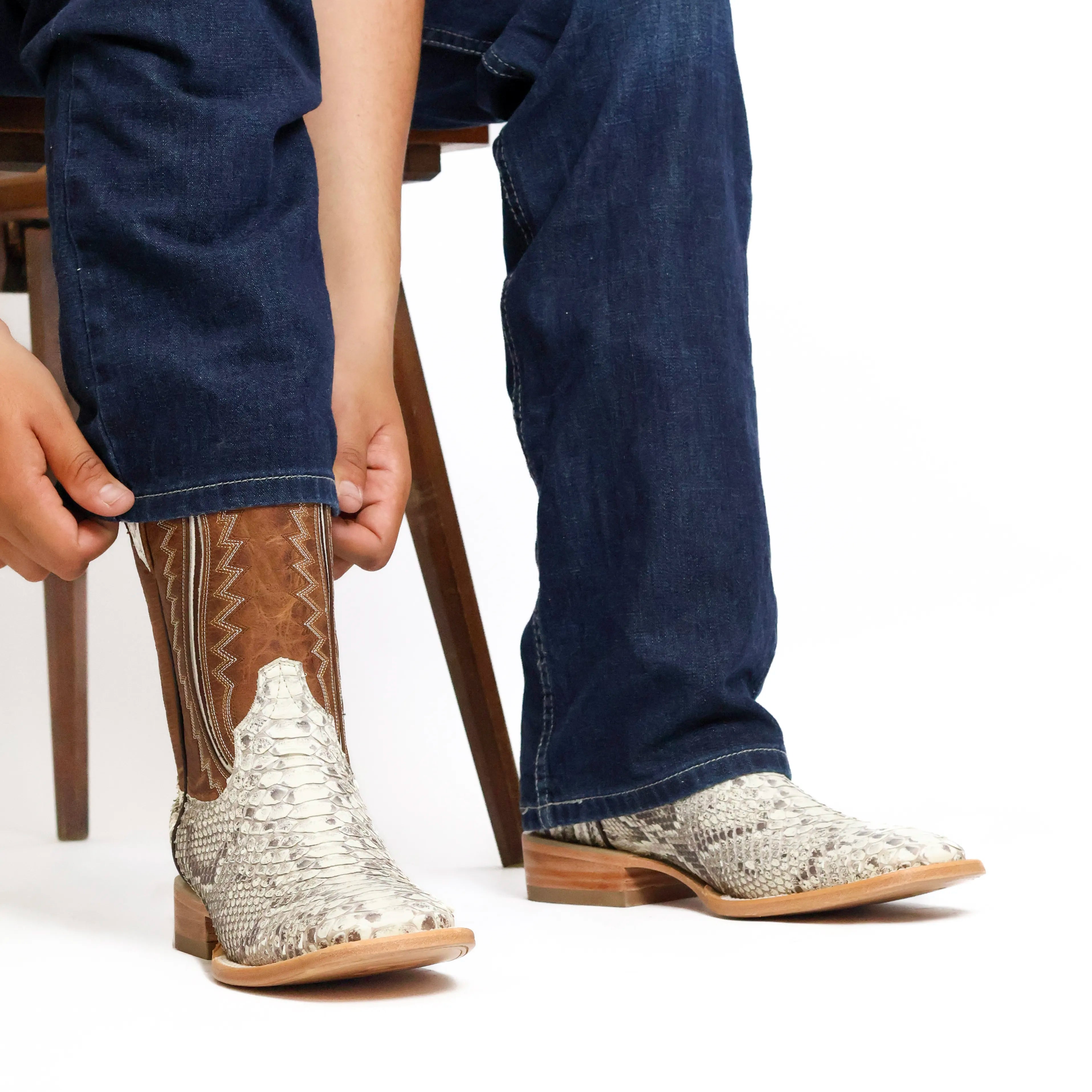 Men's Natural Python Belly BS Toe Cowboy Boots by Vaccari