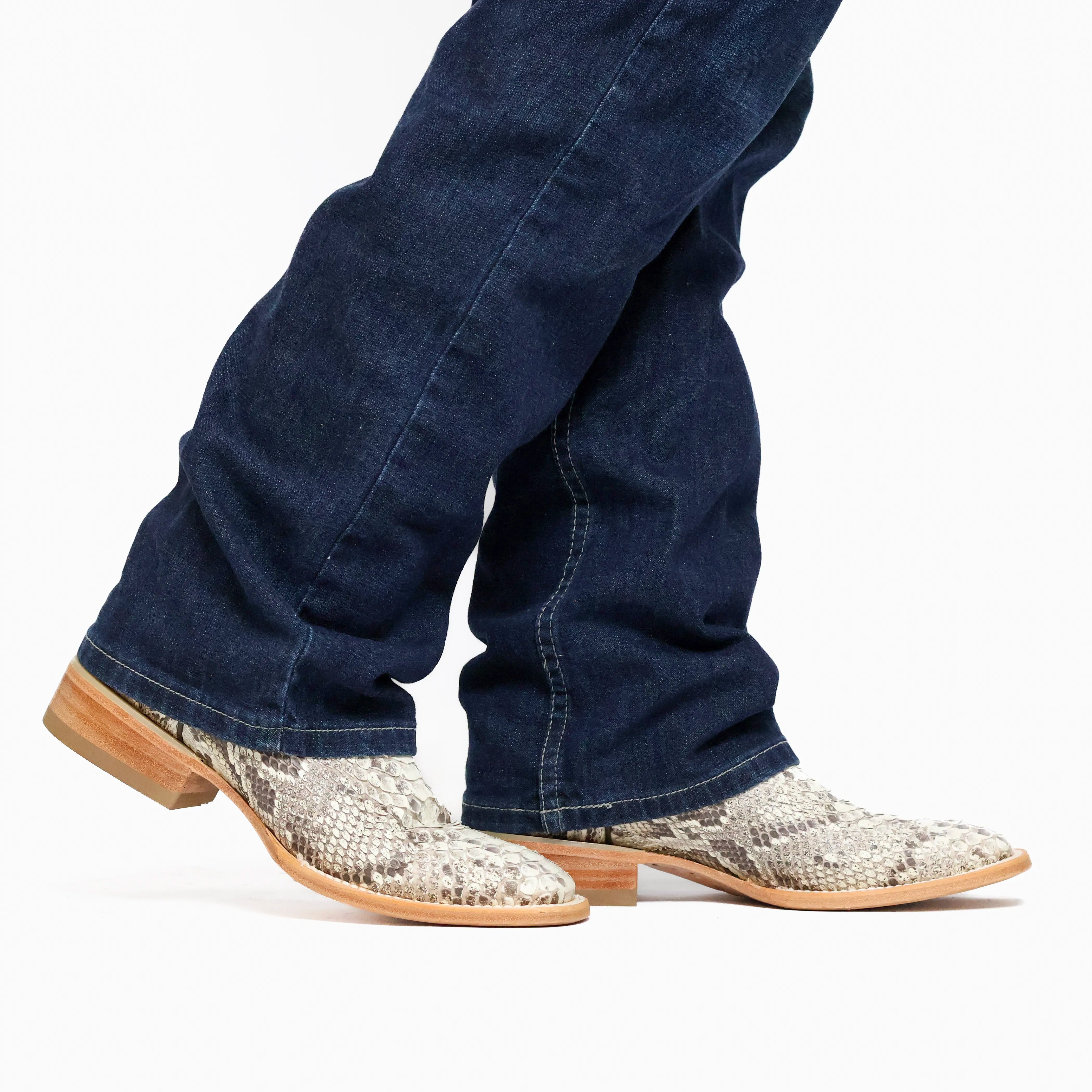 Men's Natural Python Belly BS Toe Cowboy Boots by Vaccari