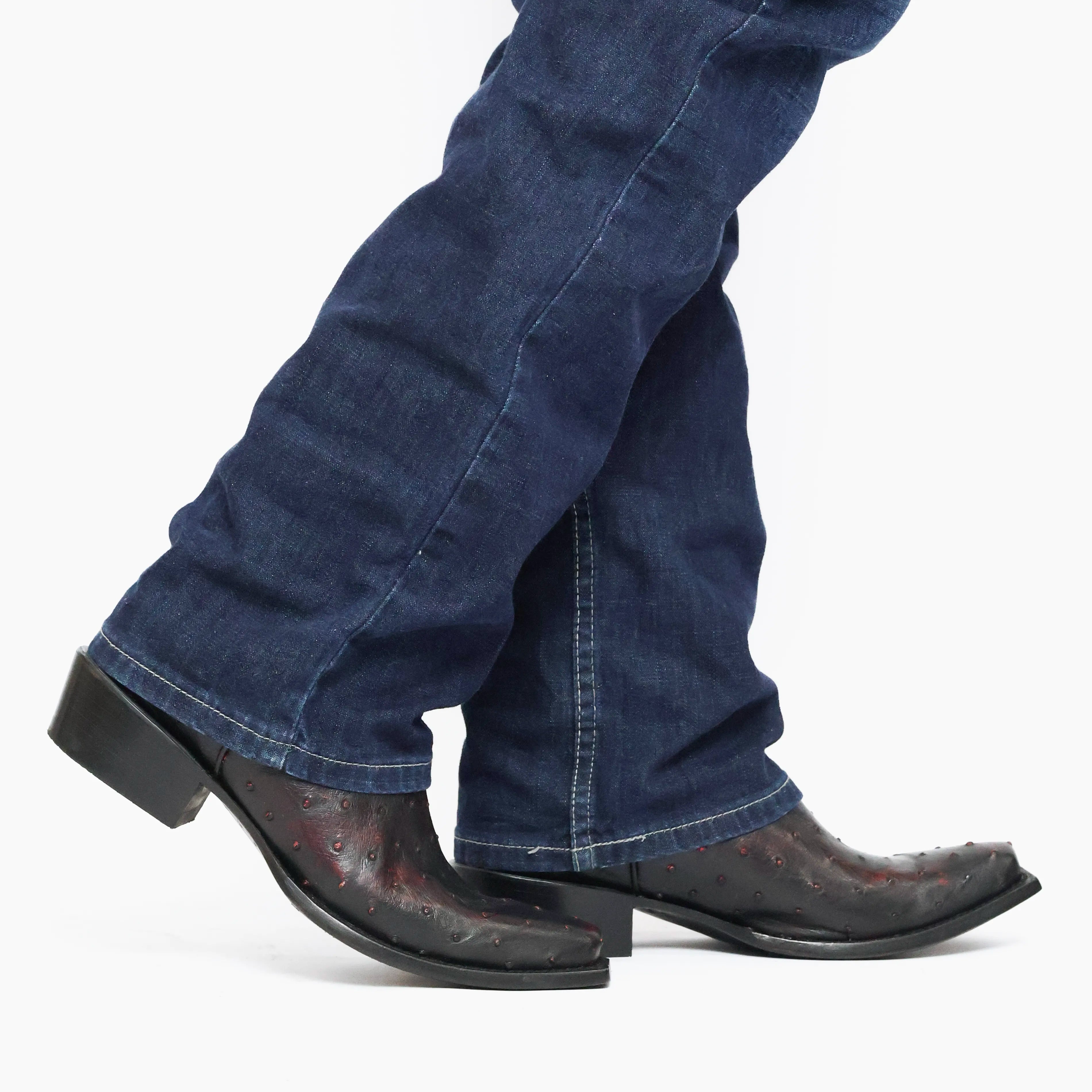 Men's Black Cherry Full Quill Ostrich JW Toe Cowboy Boots by Vaccari