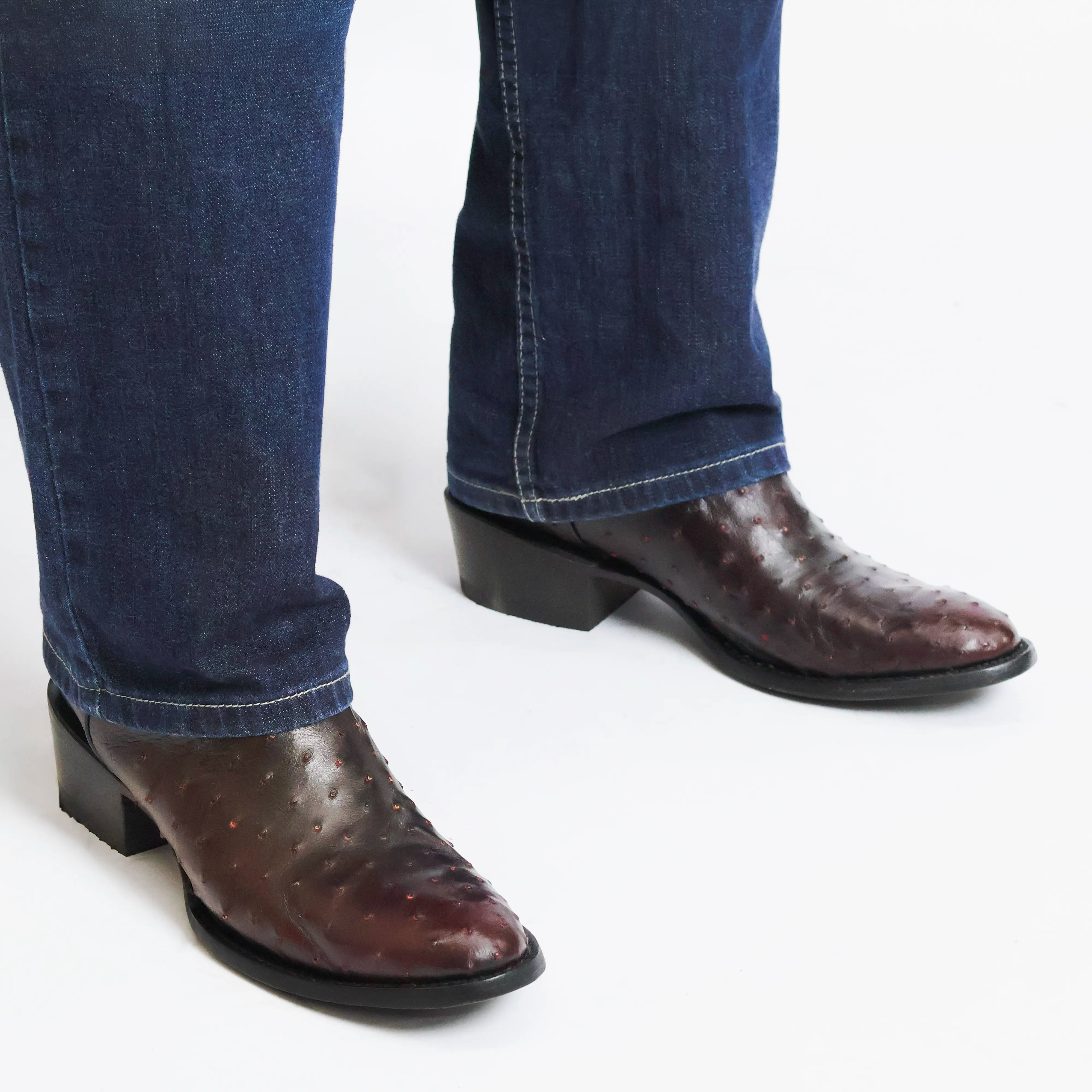 Men's Black Cherry Full Quill Ostrich Round Toe Cowboy Boots by Vaccari