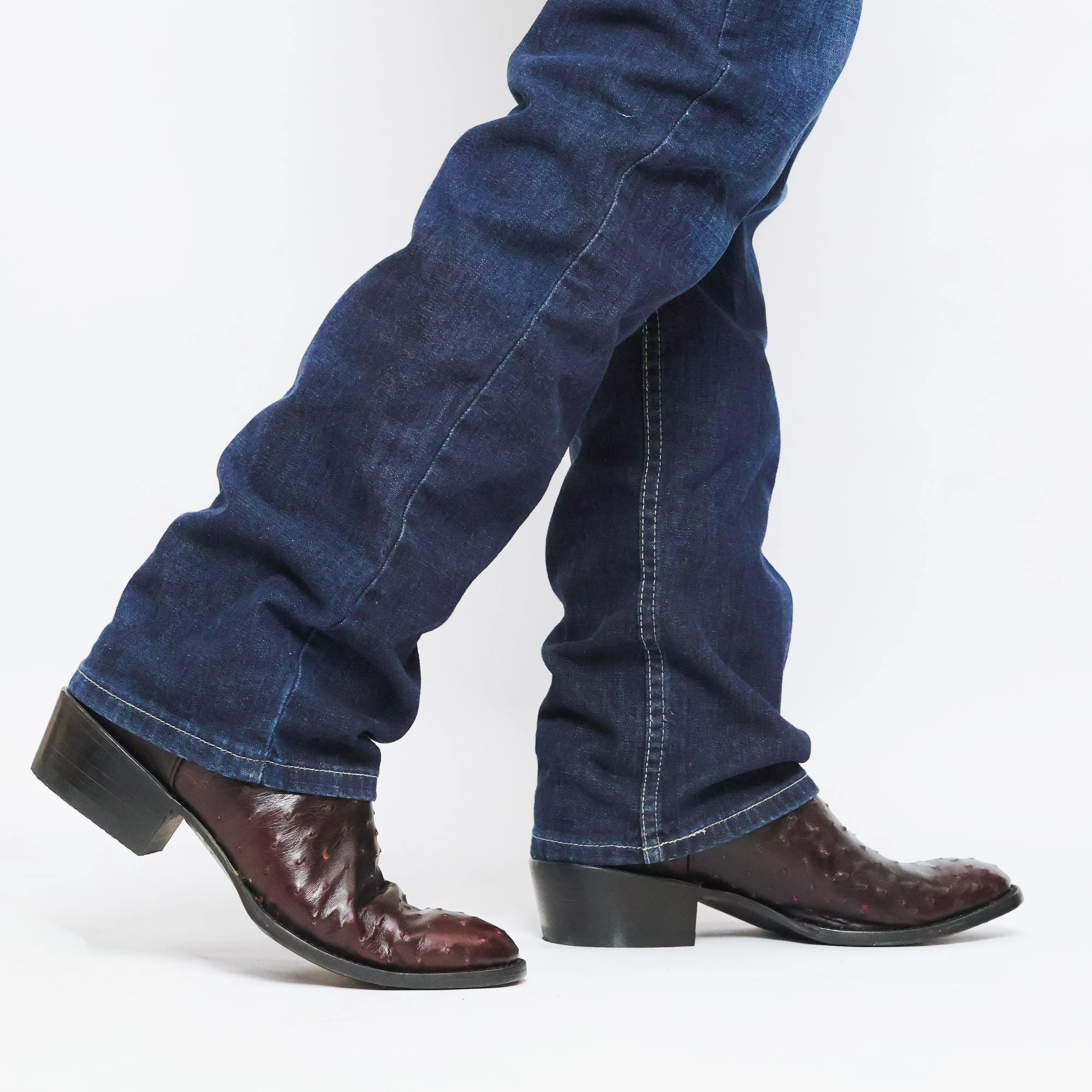 Men's Black Cherry Full Quill Ostrich Round Toe Cowboy Boots by Vaccari