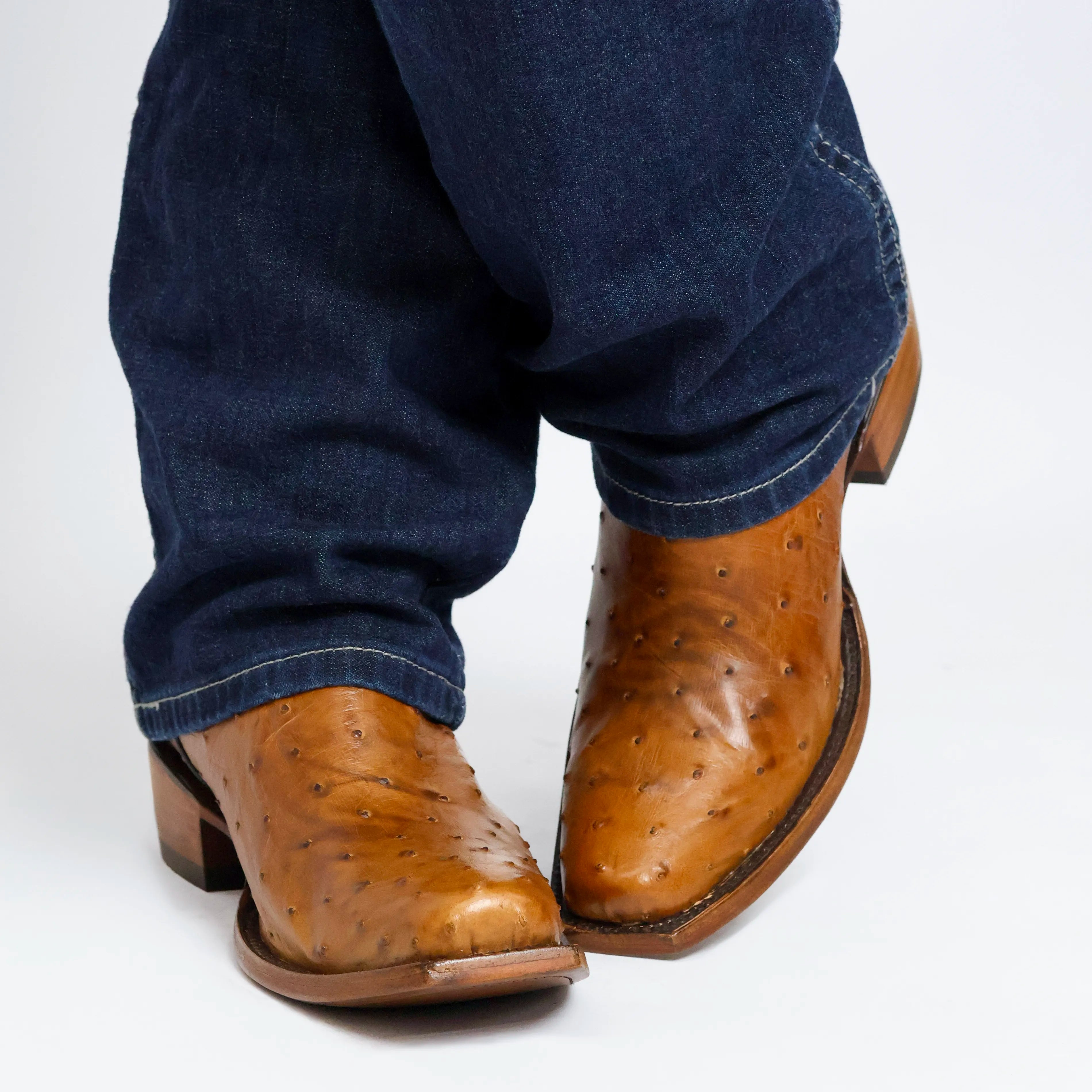 Men's Tan Full Quill Ostrich JW Toe Cowboy Boots by Vaccari