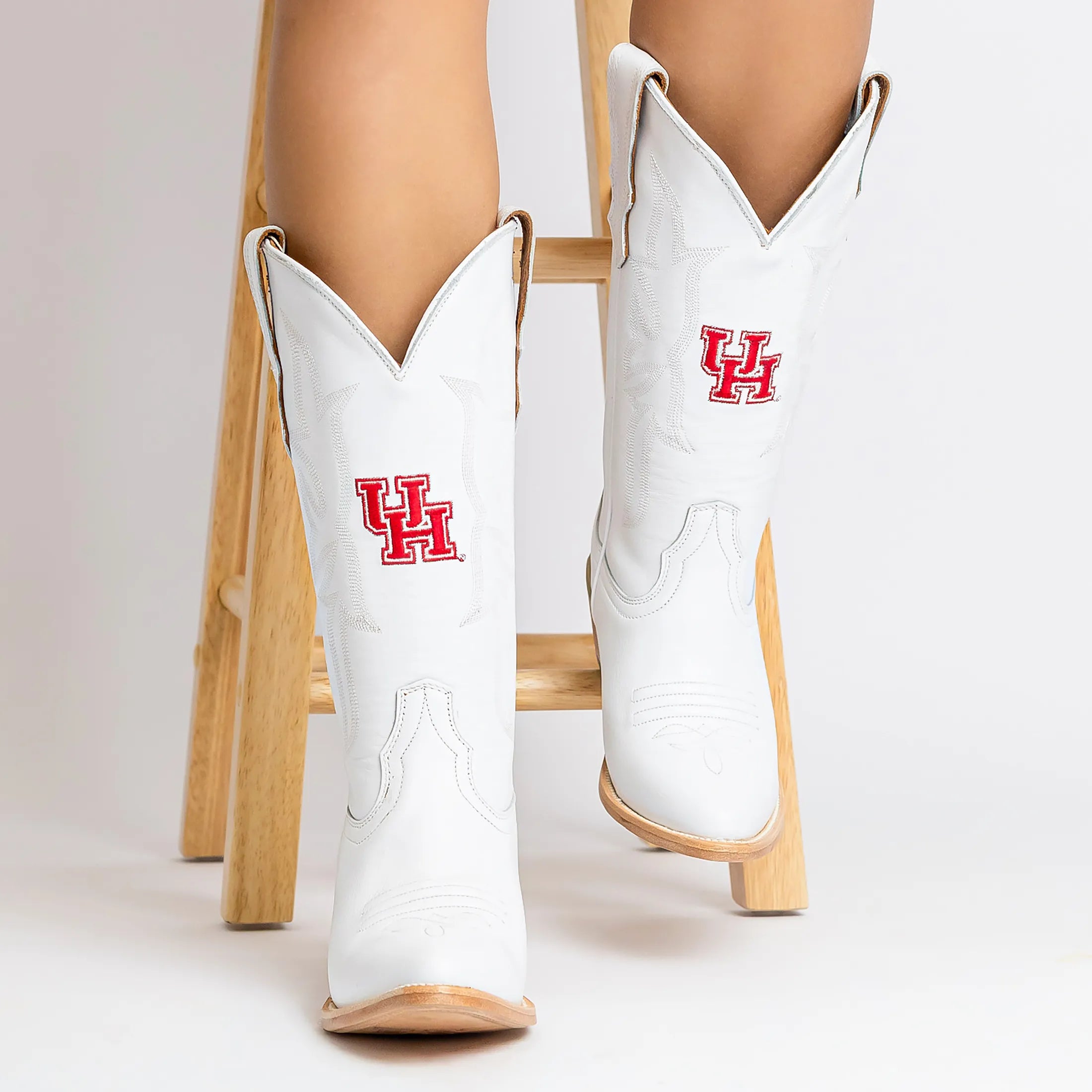Women's University of Houston All White Pointed Toe Cowgirl Boots Leighton Vaccari University