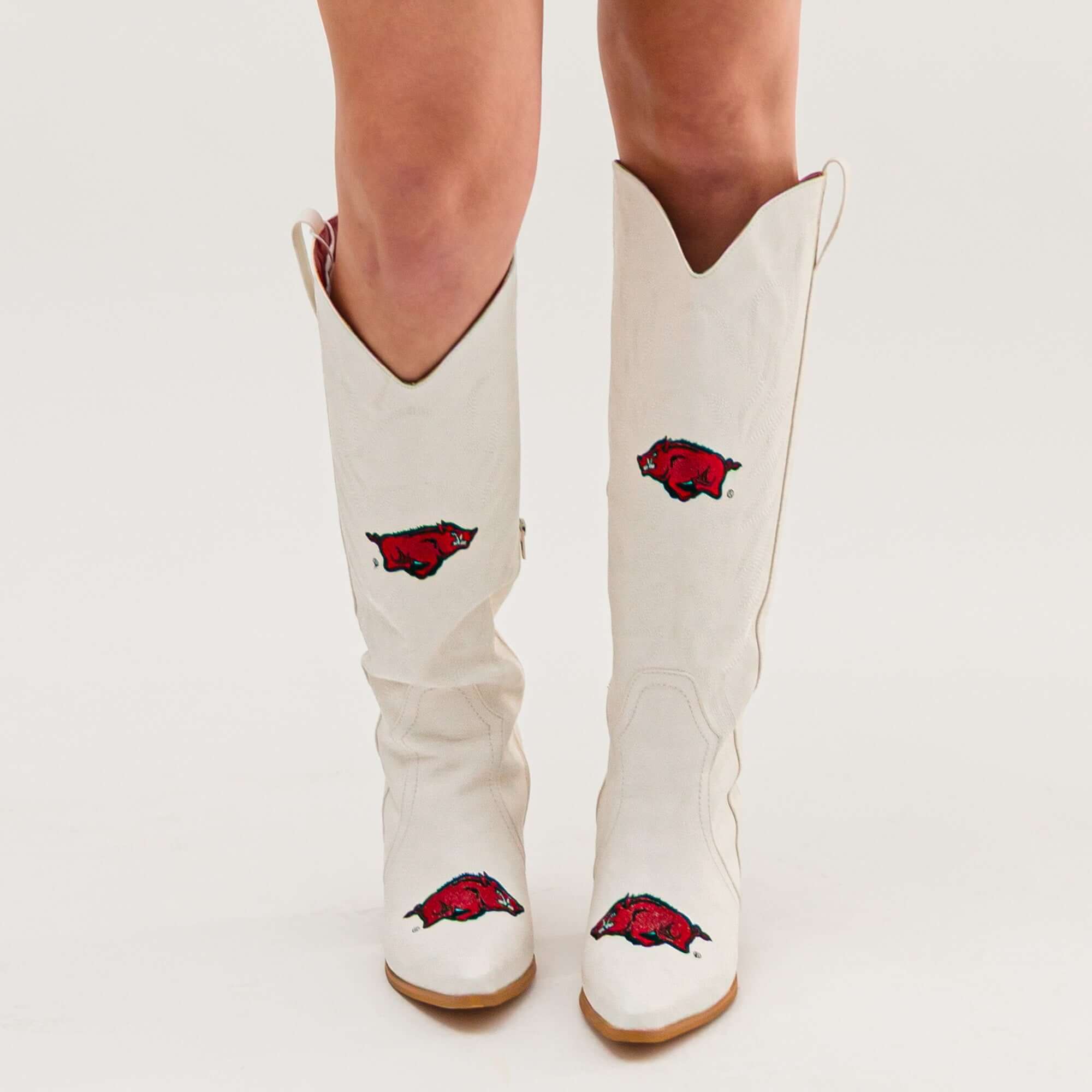 University of Arkansas Blair Tall White Boot By V By Vaccari