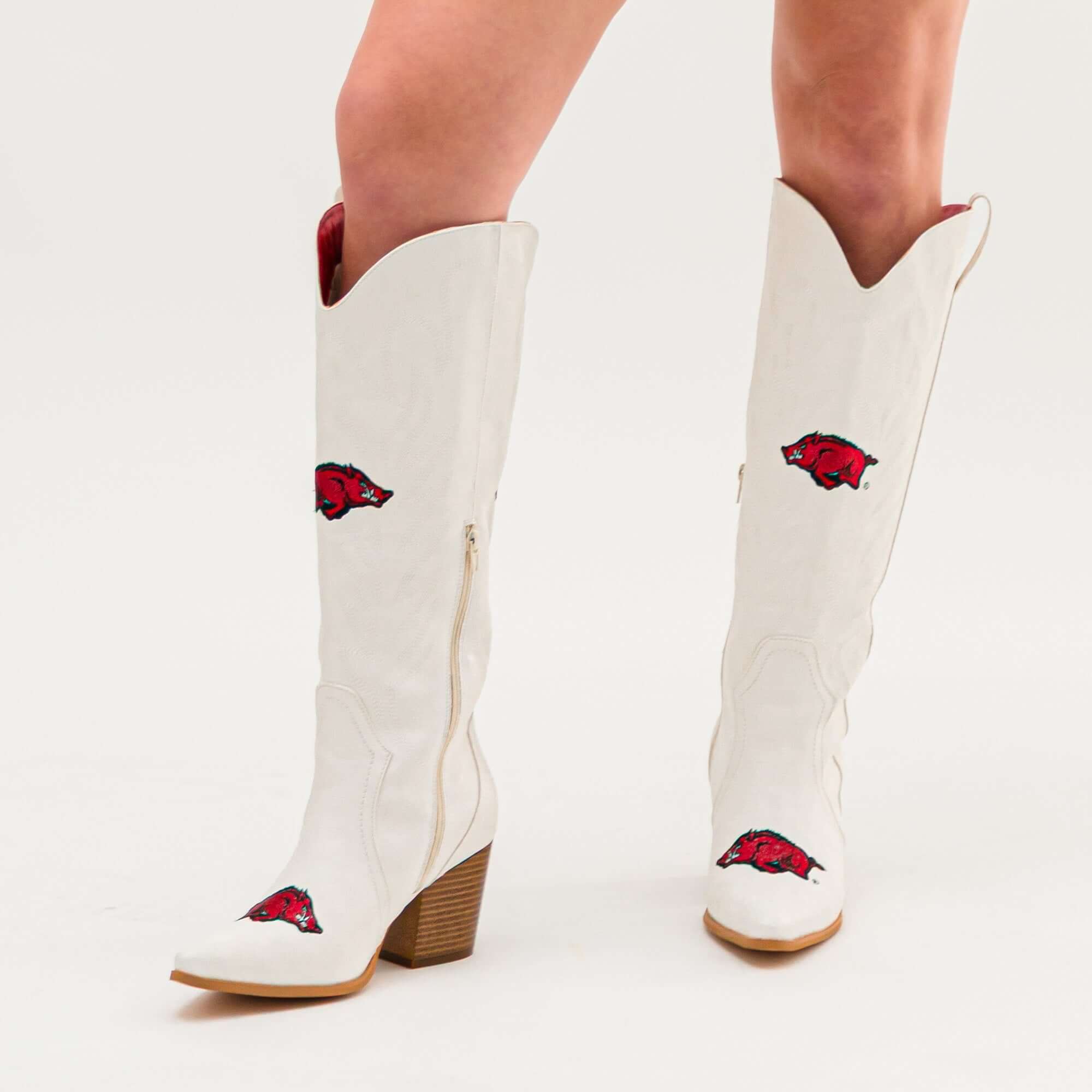University of Arkansas Blair Tall White Boot By V By Vaccari