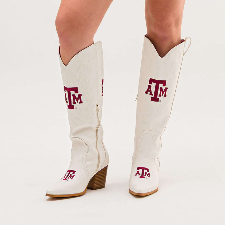 Texas A&M University Blair Tall White Boot By V By Vaccari