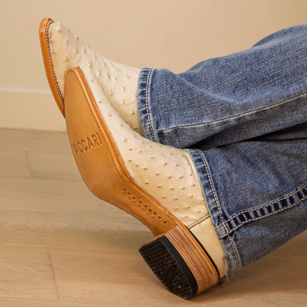Men's White Ostrich Cowboy Boots Theo by Vaccari Core