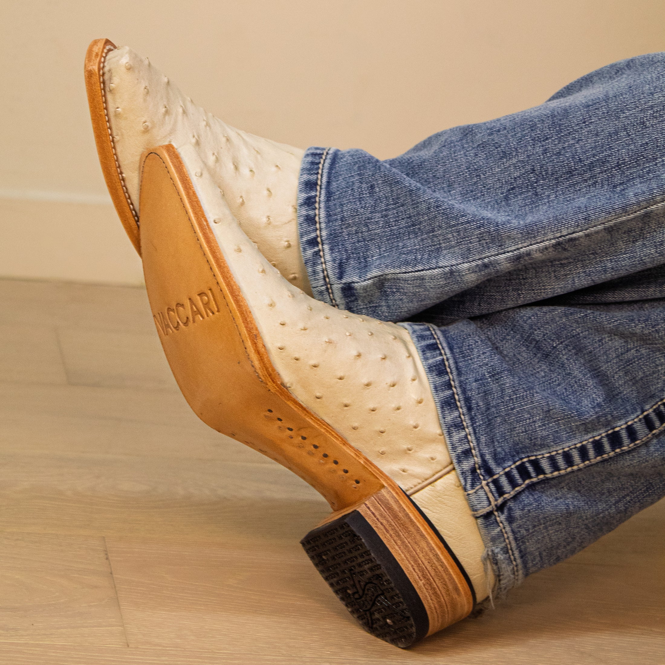 Men's White Ostrich Cowboy Boots Theo by Vaccari Core