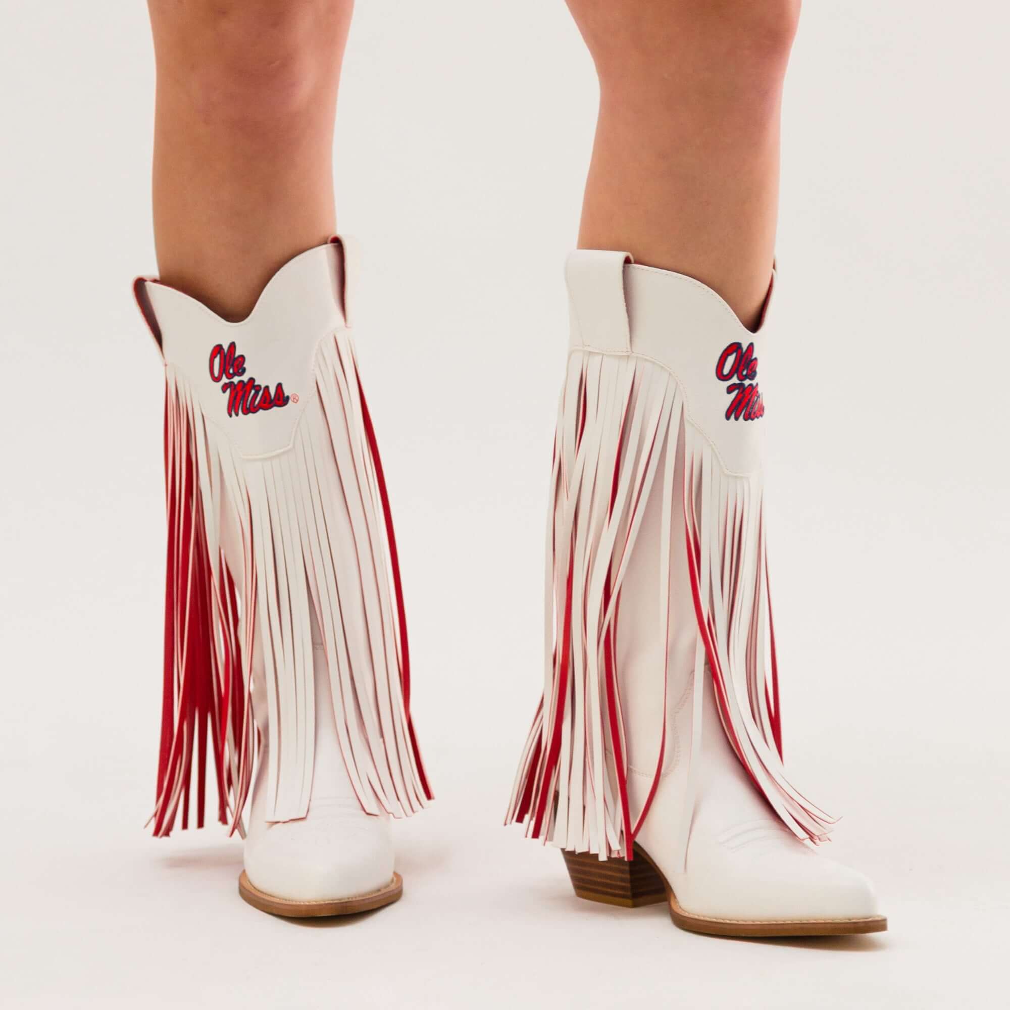 University of Mississippi Kacey White Fringe Boot By V By Vaccari