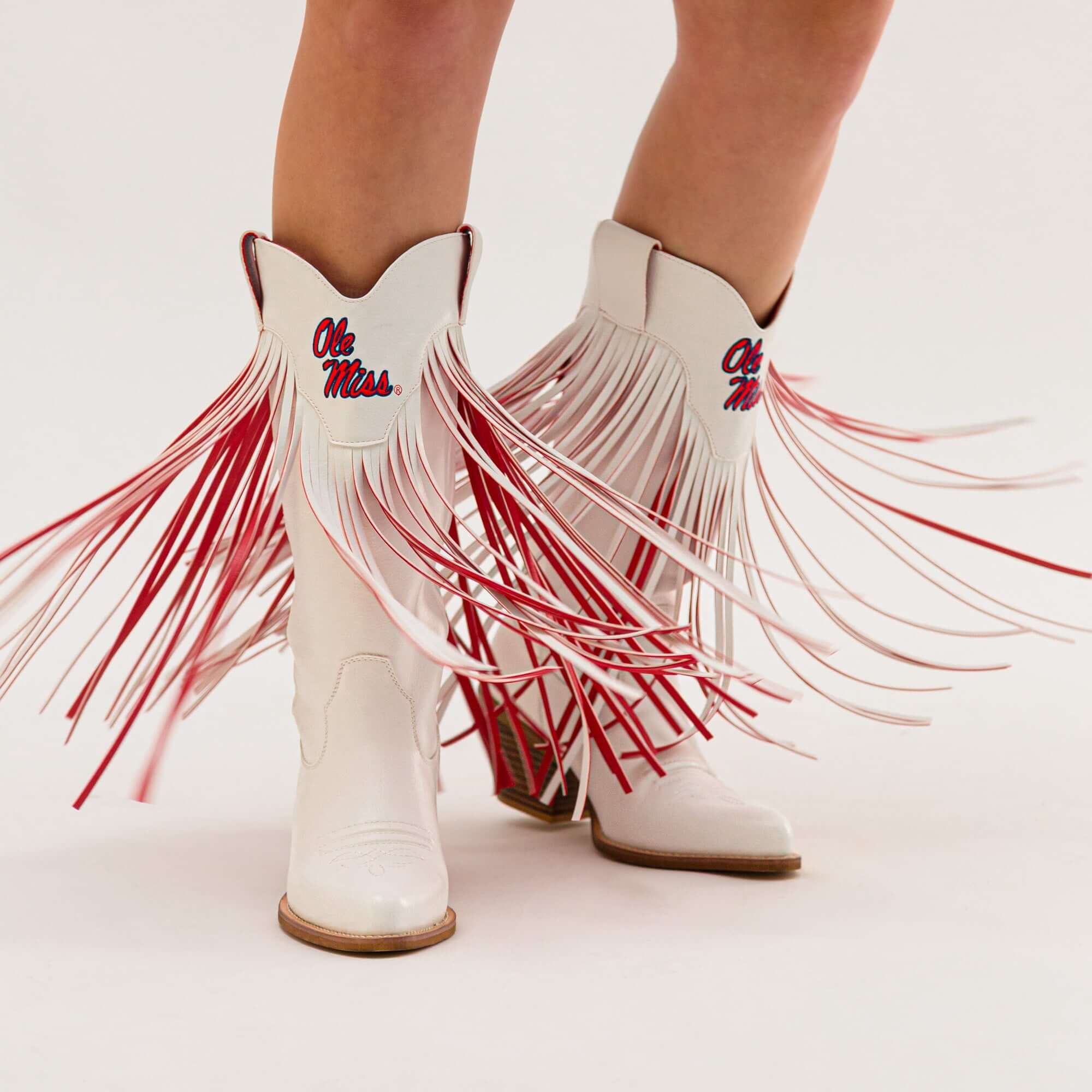 University of Mississippi Kacey White Fringe Boot By V By Vaccari